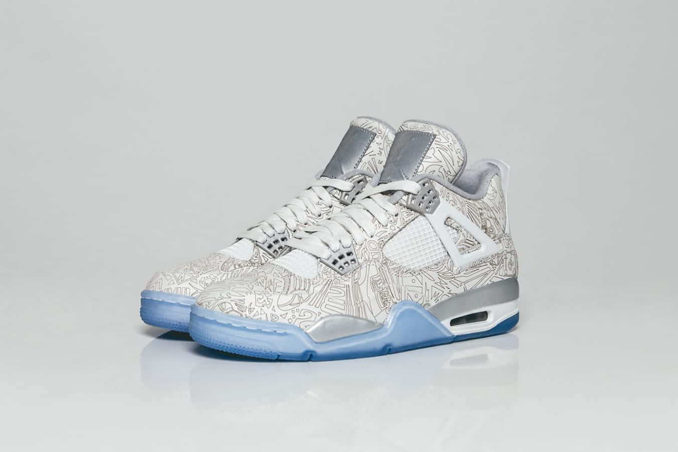 Air Jordan 4, white high-top sneakers, gray doodle patterns, HD Desktop Wallpaper