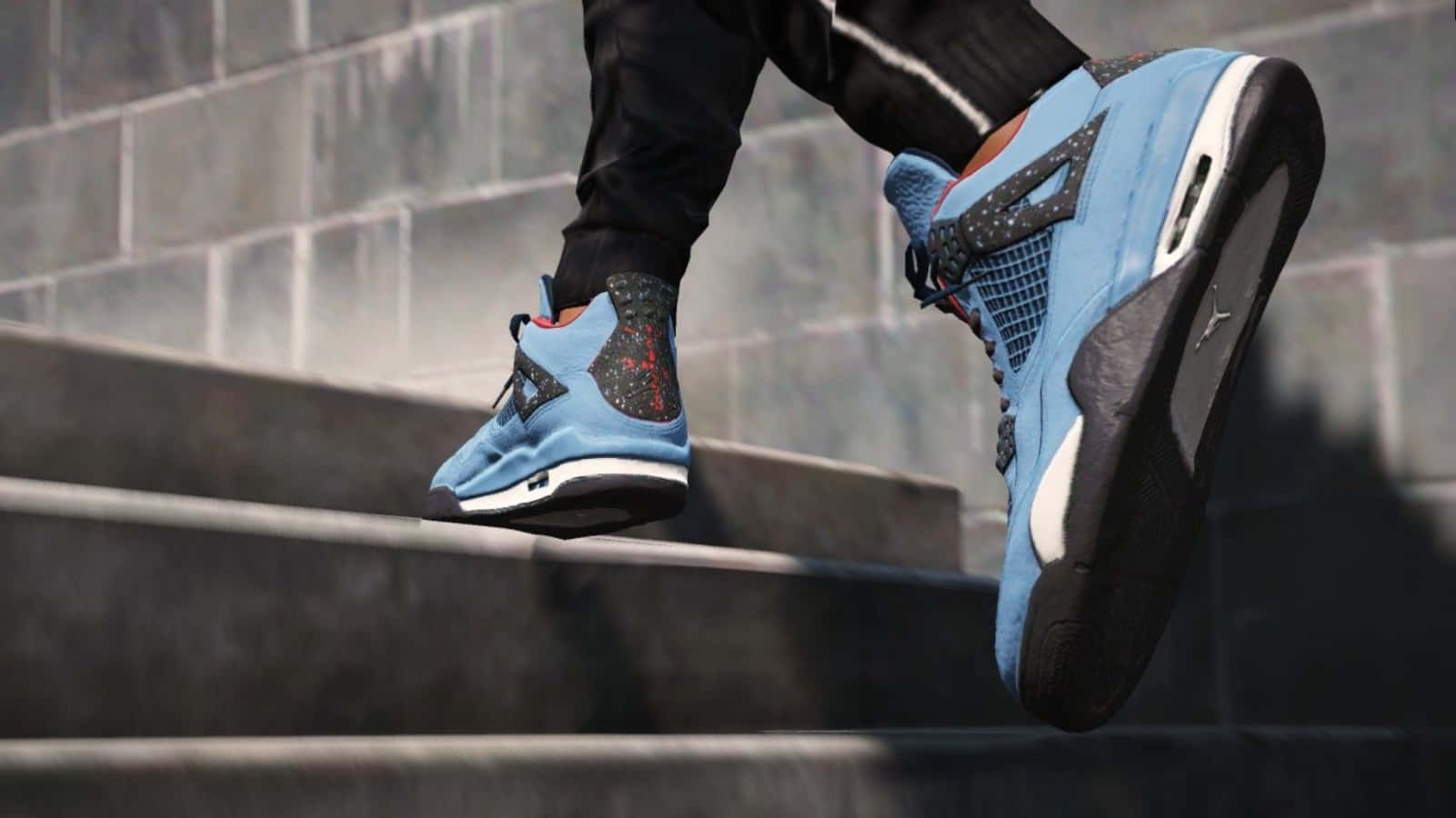 Air Jordan 4, black pants, light blue sneakers, HD Desktop Wallpaper