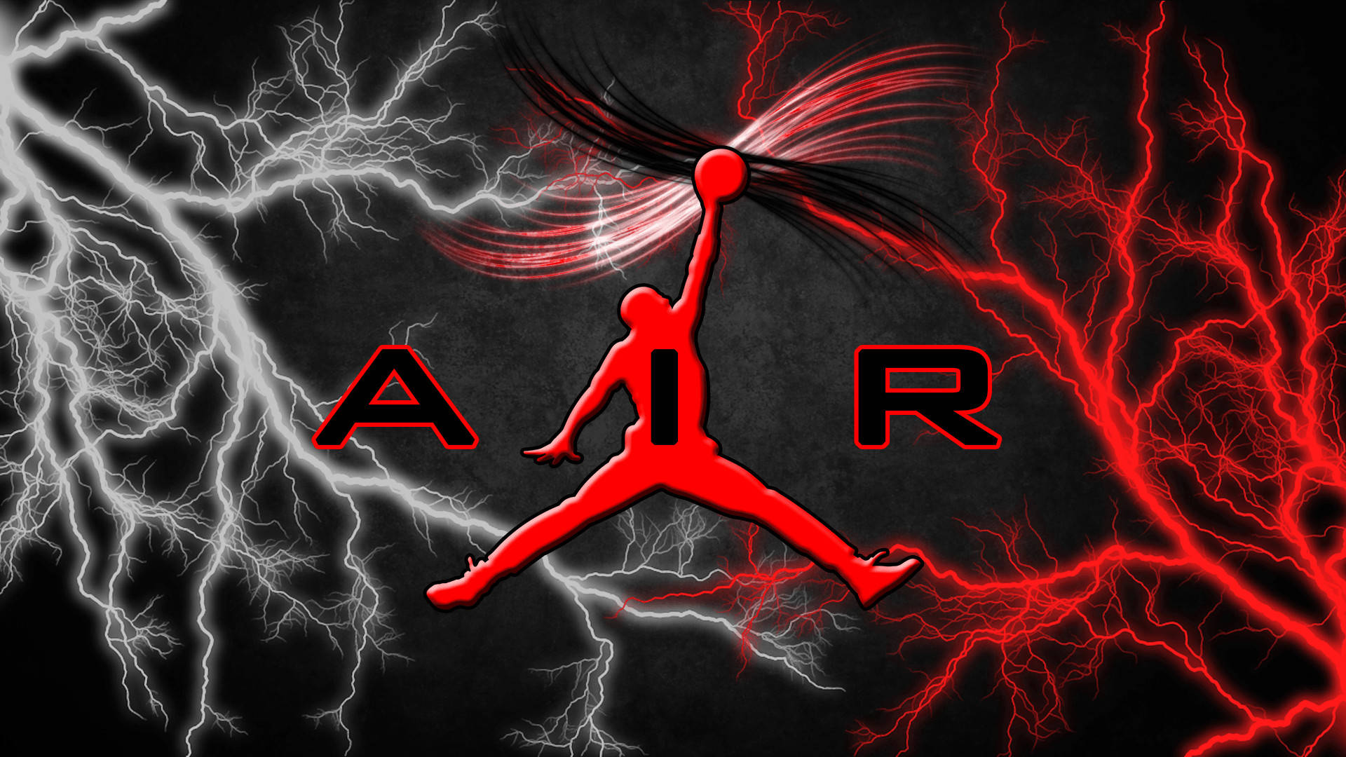 Air Jordan, Lightning Art, red silhouette, Full HD Desktop Wallpaper