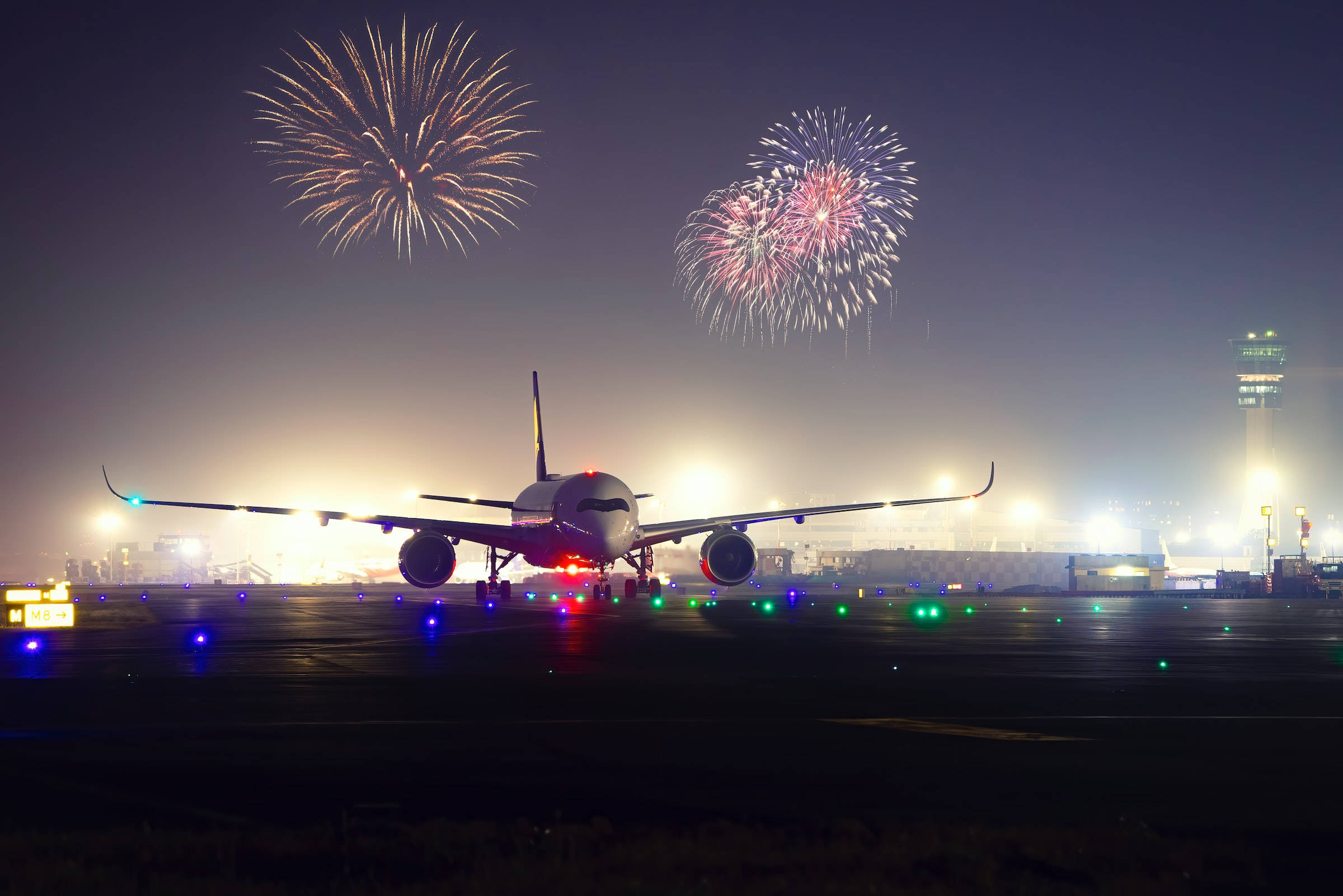 Airbus A350, runway, night, Full HD Desktop Wallpaper