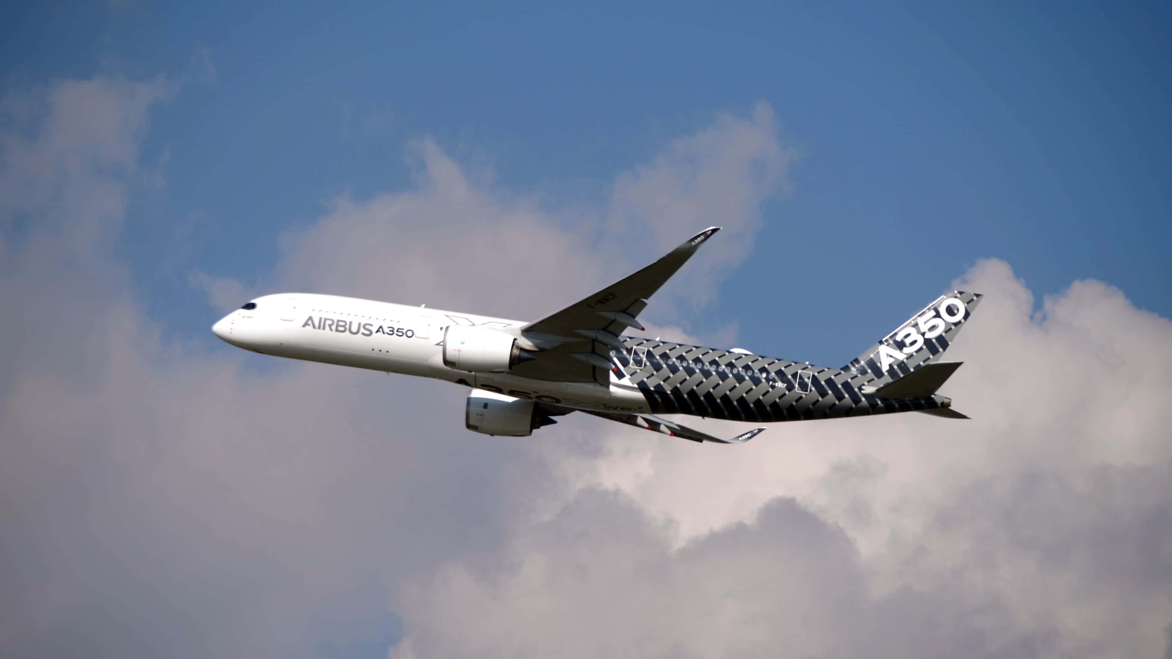 Airbus A350, geometric pattern, bright blue sky, 4K Desktop Wallpaper