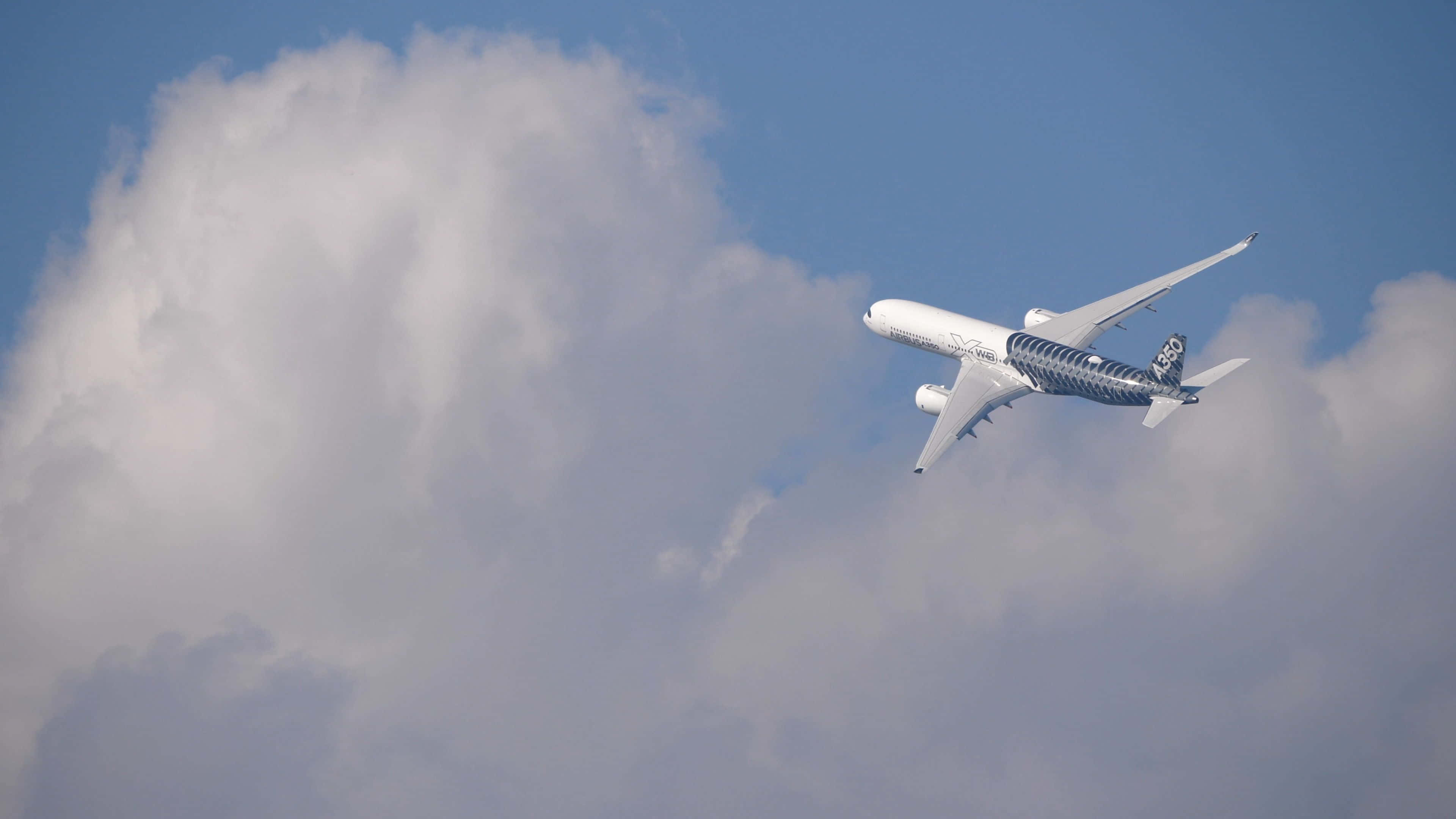 Airbus A350, white airplane, blue livery, 4K Desktop Wallpaper