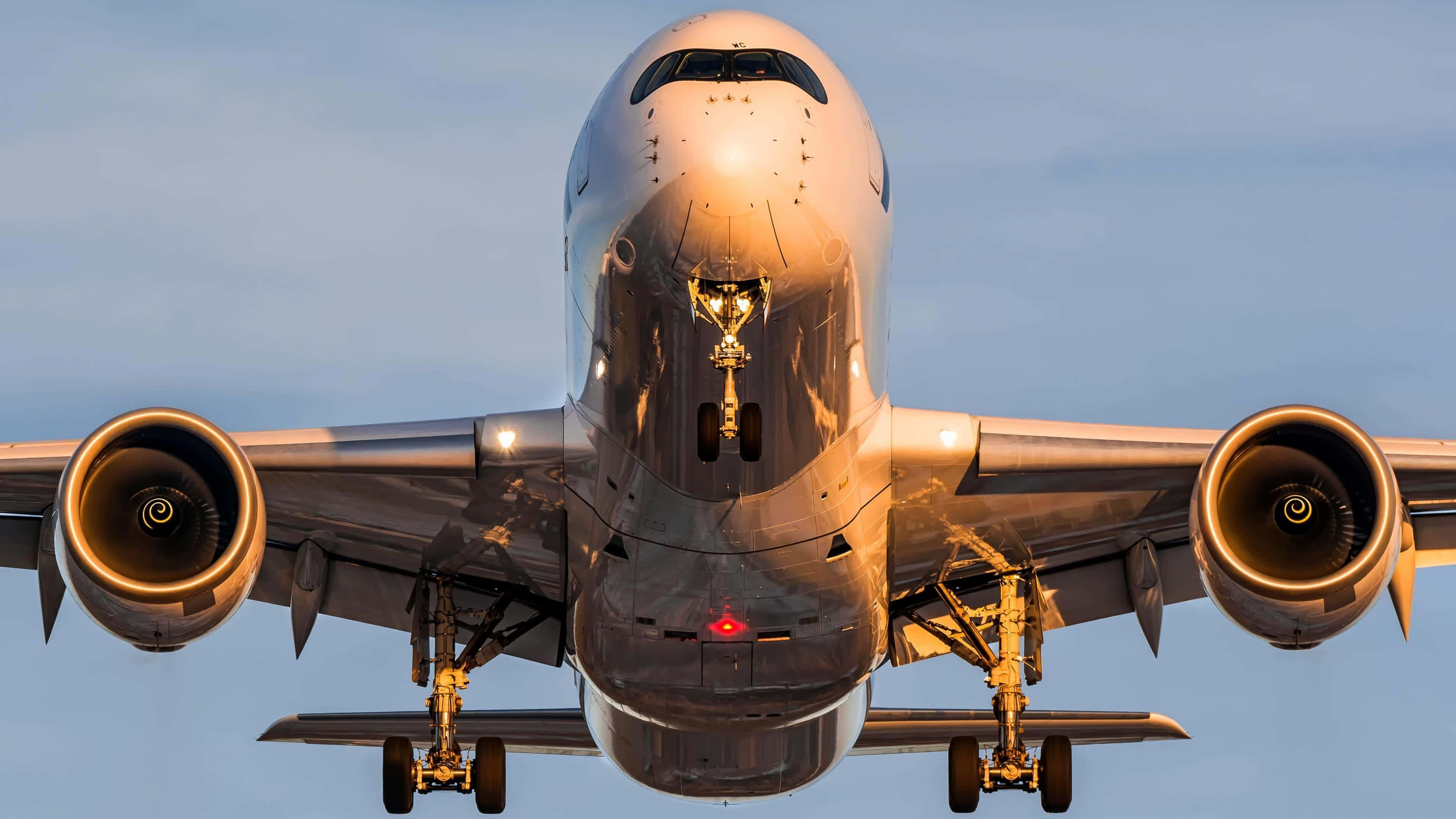 Airbus A350, frontal approach, dusk, 4K Desktop Wallpaper