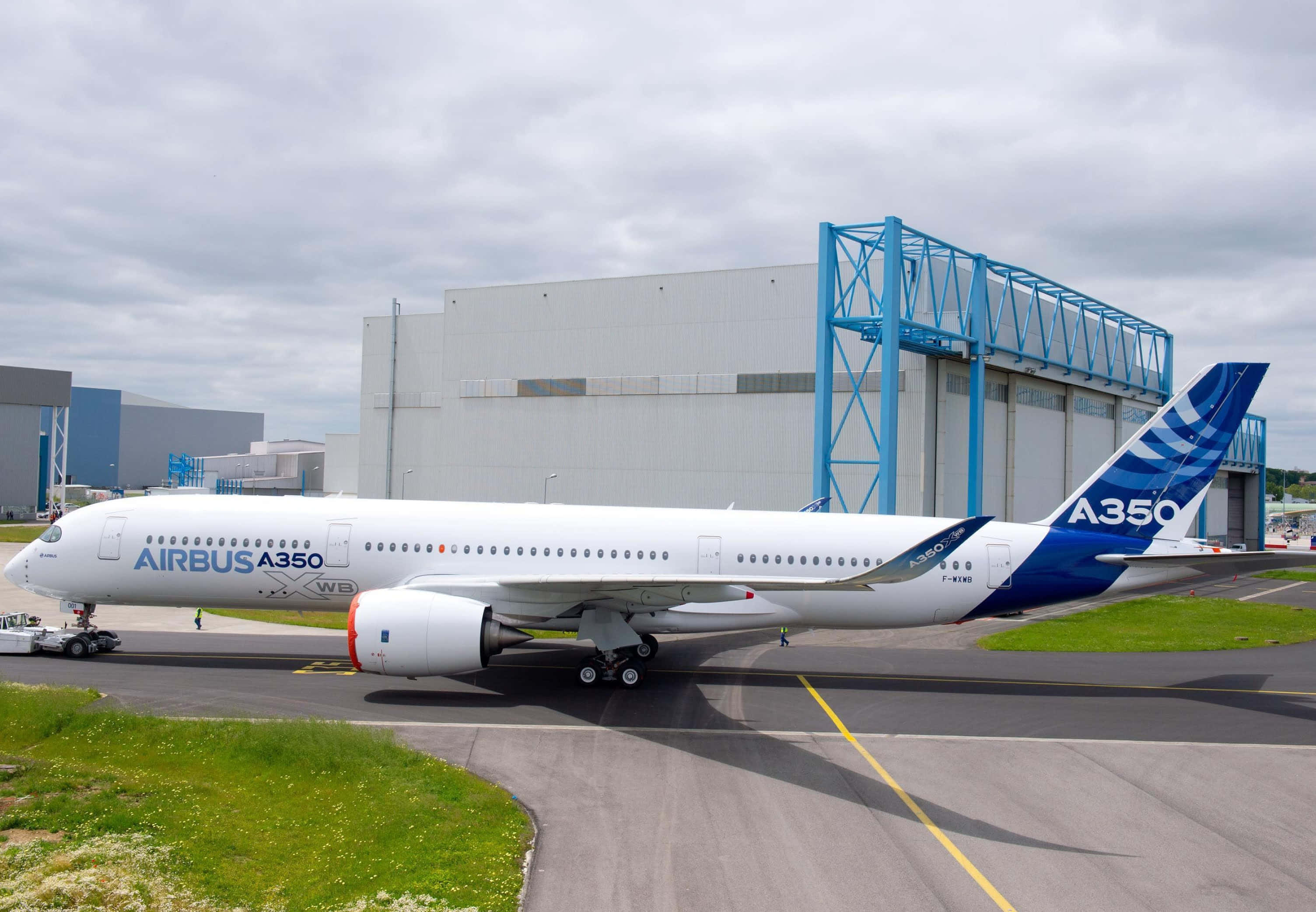 Airbus A350, white, blue tail markings, 2K Desktop Wallpaper