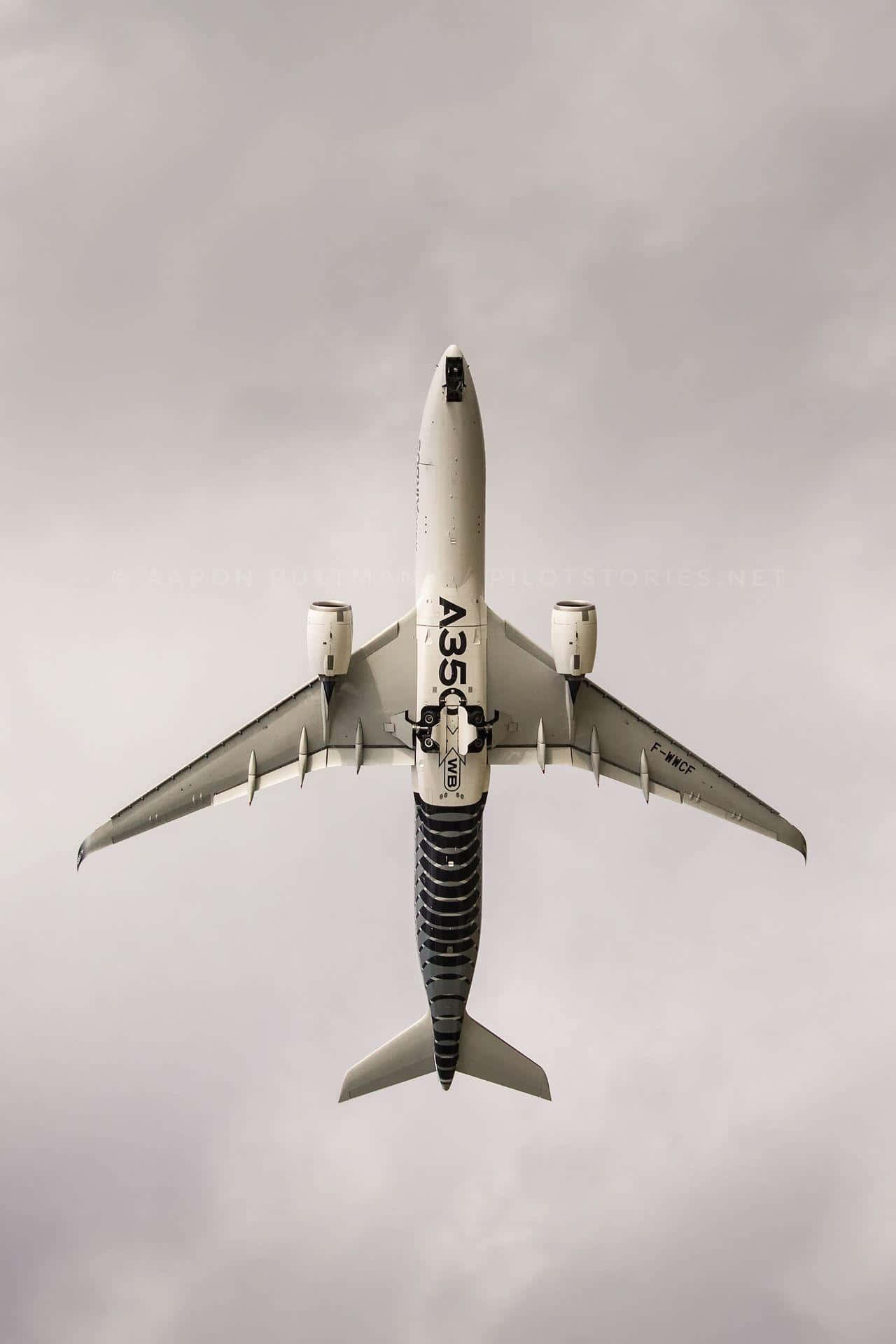 Airbus A350, cloudy gray sky, top-down view, Full HD Phone Wallpaper