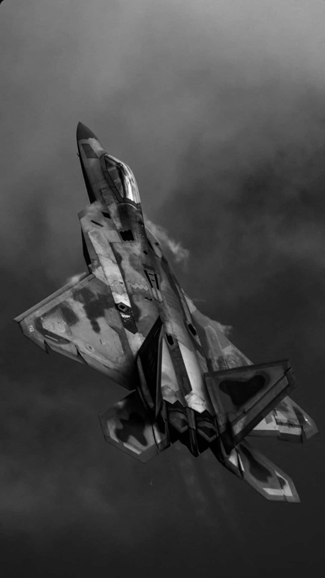 stealth fighter, cloud canopy, monochrome shot, Full HD Phone Wallpaper