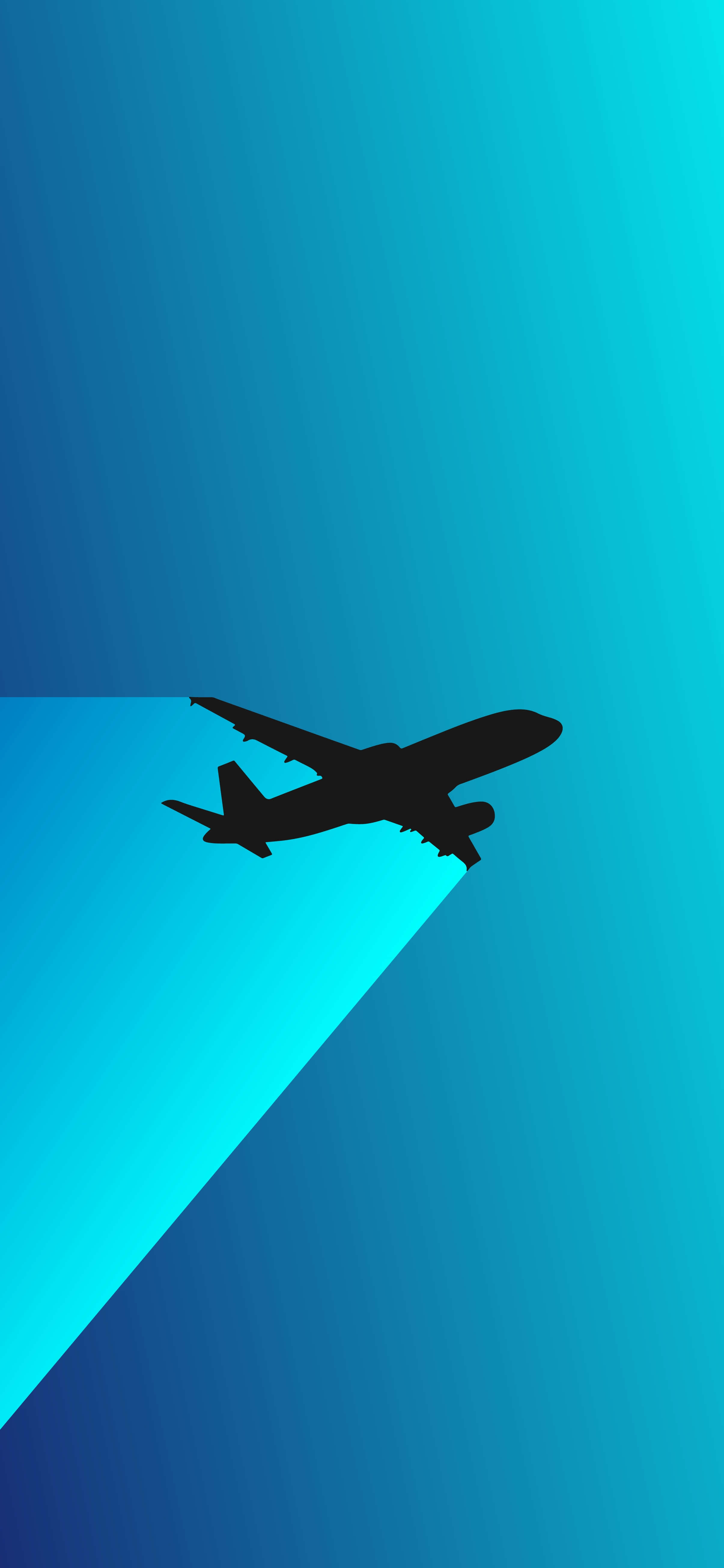 airplane silhouette, gradient blue sky, sharp light beam, 5K Phone Wallpaper