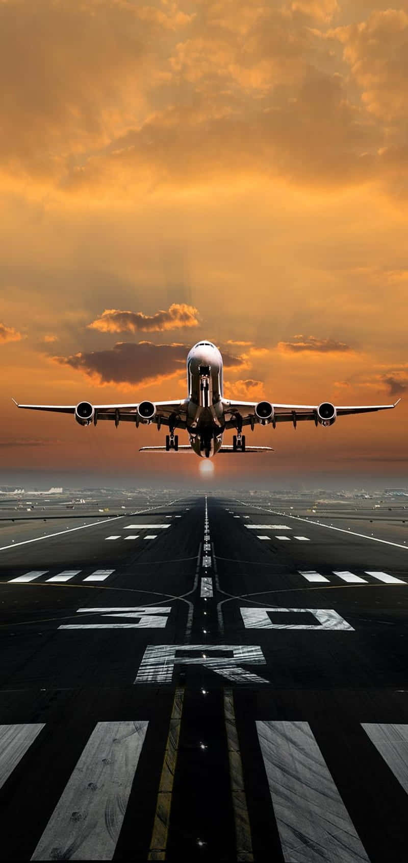 sunset, airplane, runway, HD Phone Wallpaper