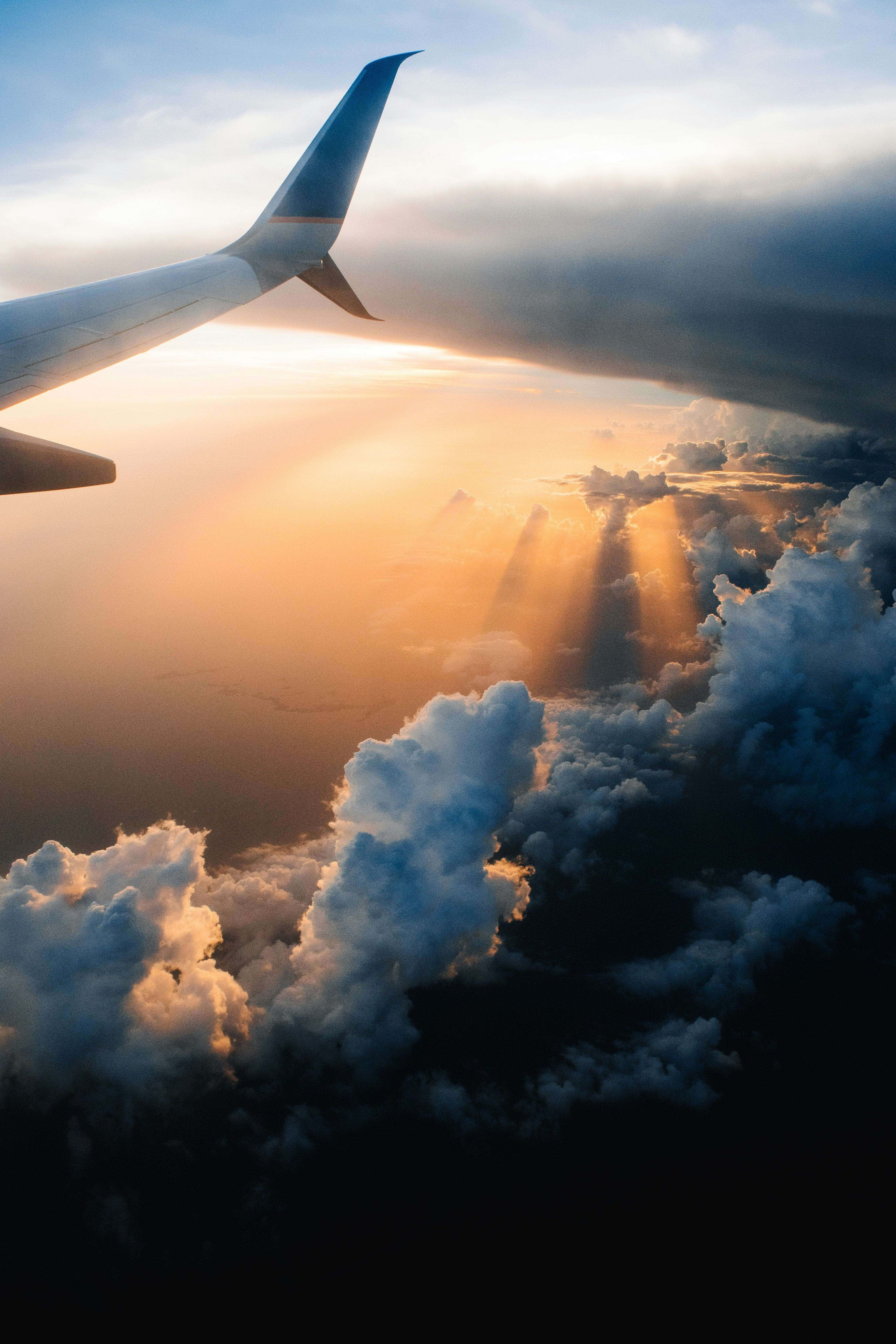sunset, cloudscape, airplane, 5K Phone Wallpaper