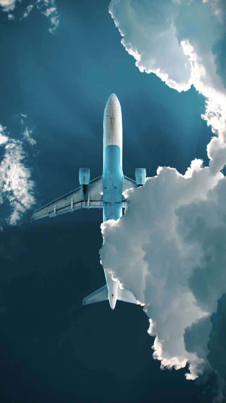 commercial airplane, deep blue sky, dramatic white clouds, HD Phone Wallpaper
