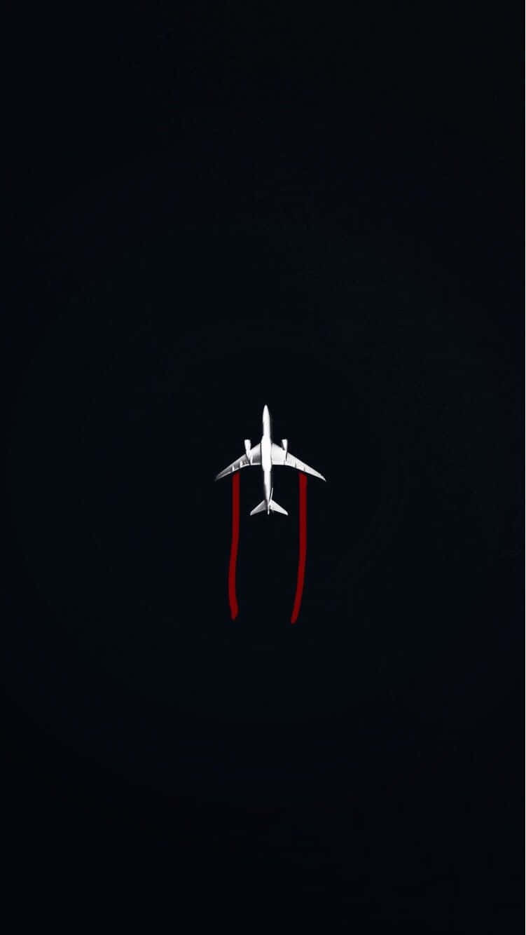 airplane, overhead view, red contrails, HD Phone Wallpaper