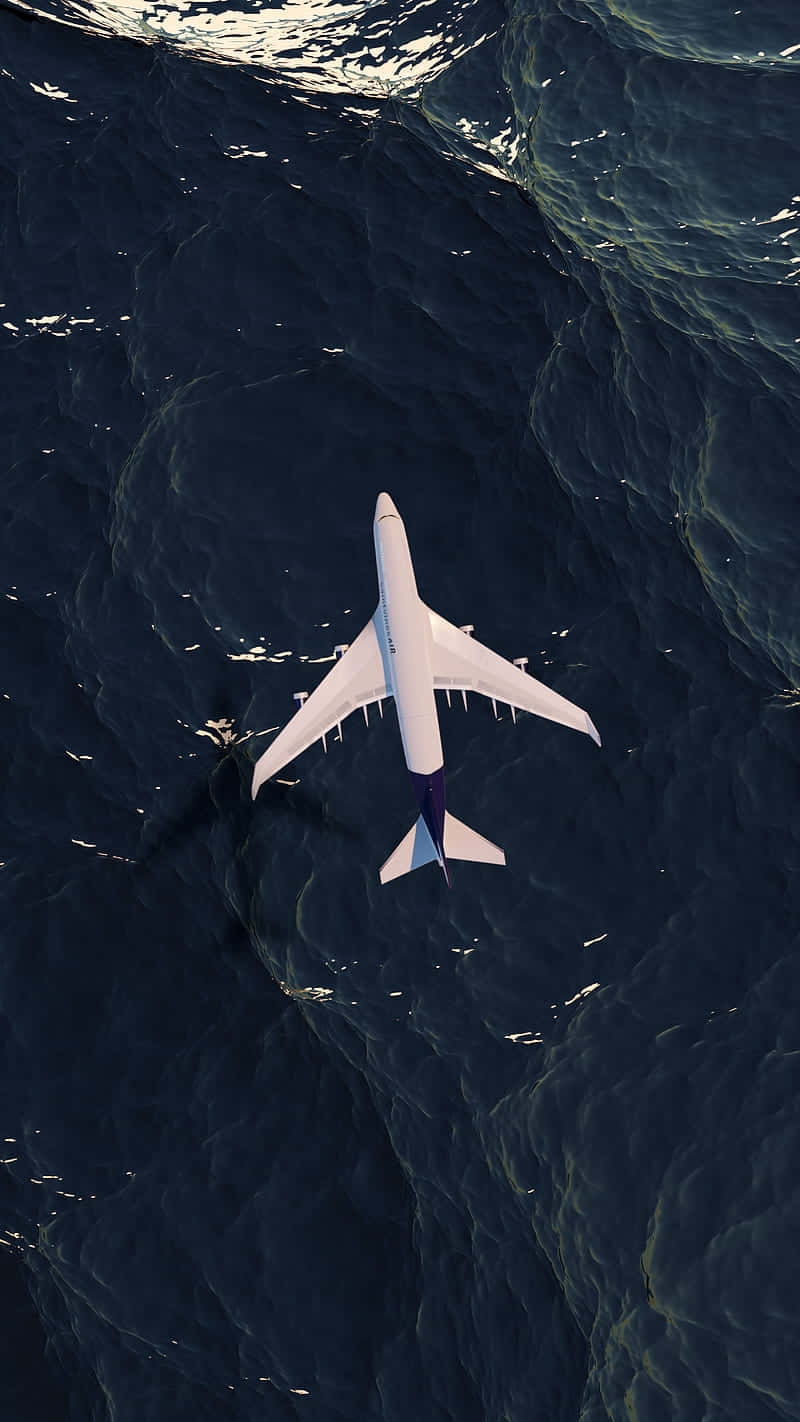 white airplane, dark textured ocean, sunlight glinting on the waves, HD Phone Wallpaper
