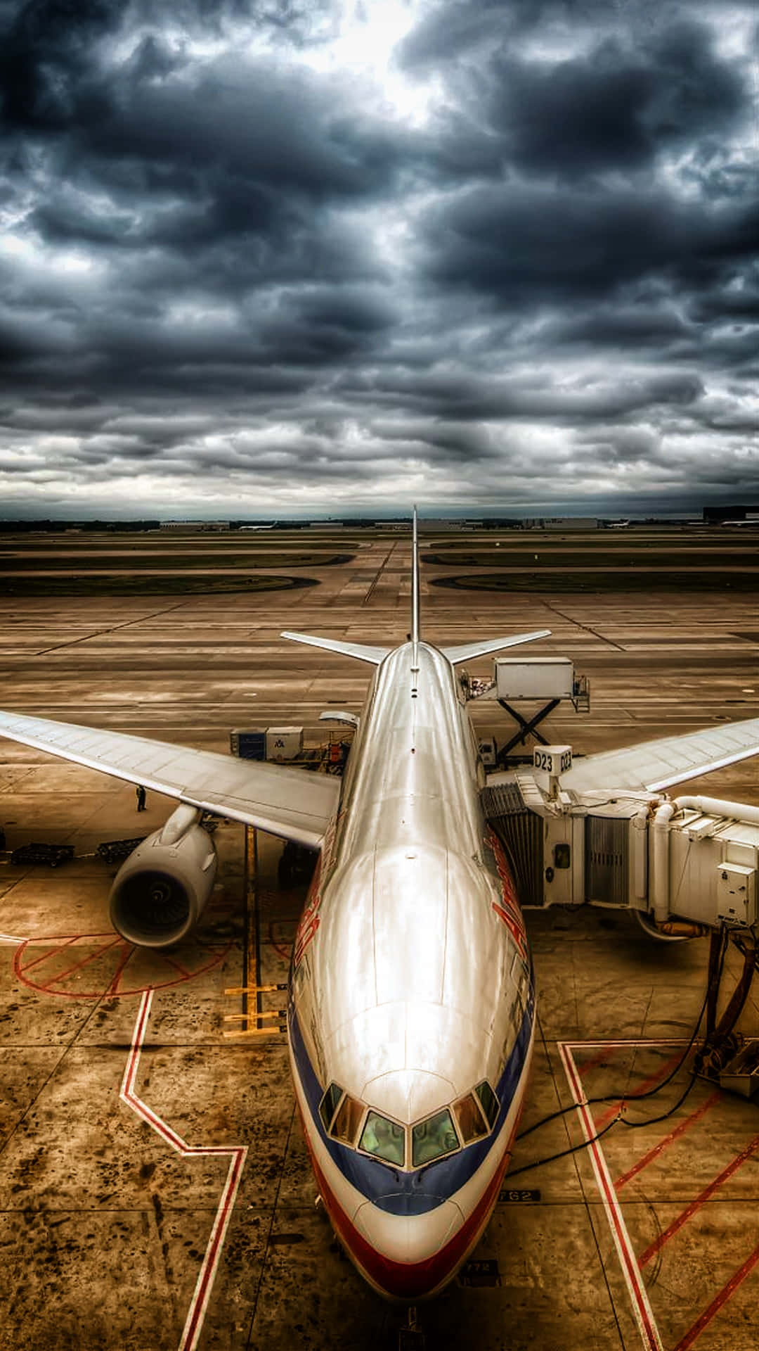commercial aircraft, stormy sky, dark clouds, Full HD Phone Wallpaper