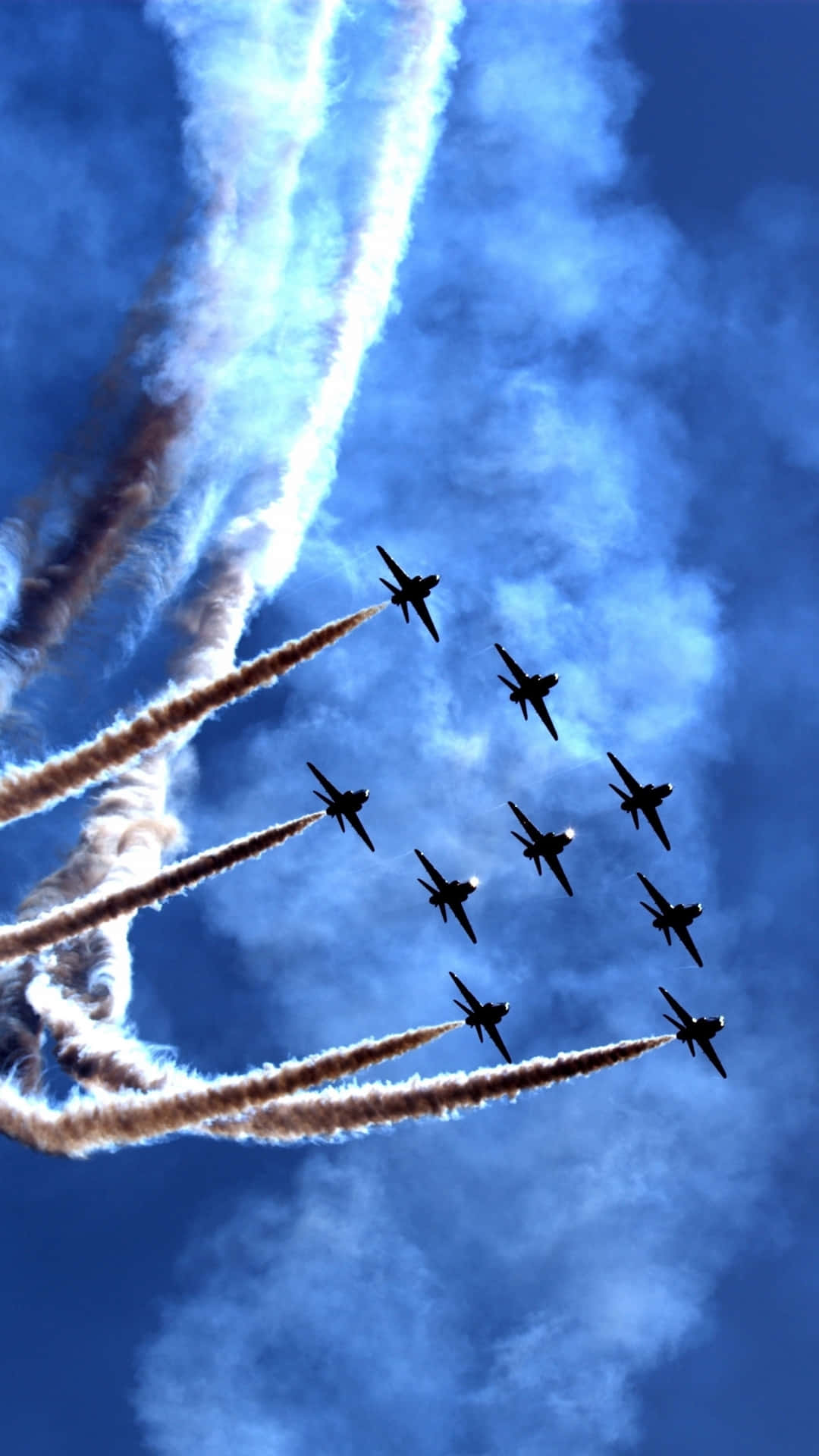 jet formation, fighter jets, vibrant blue sky, Full HD Phone Wallpaper
