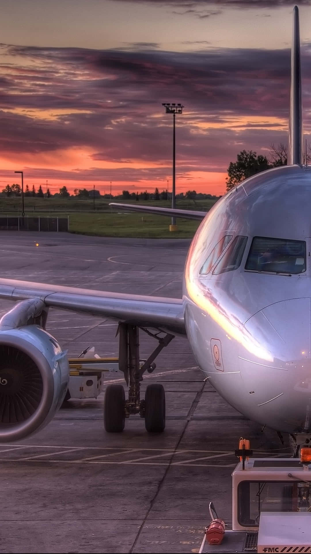 jet airplane, airport tarmac, fiery glow, Full HD Phone Wallpaper