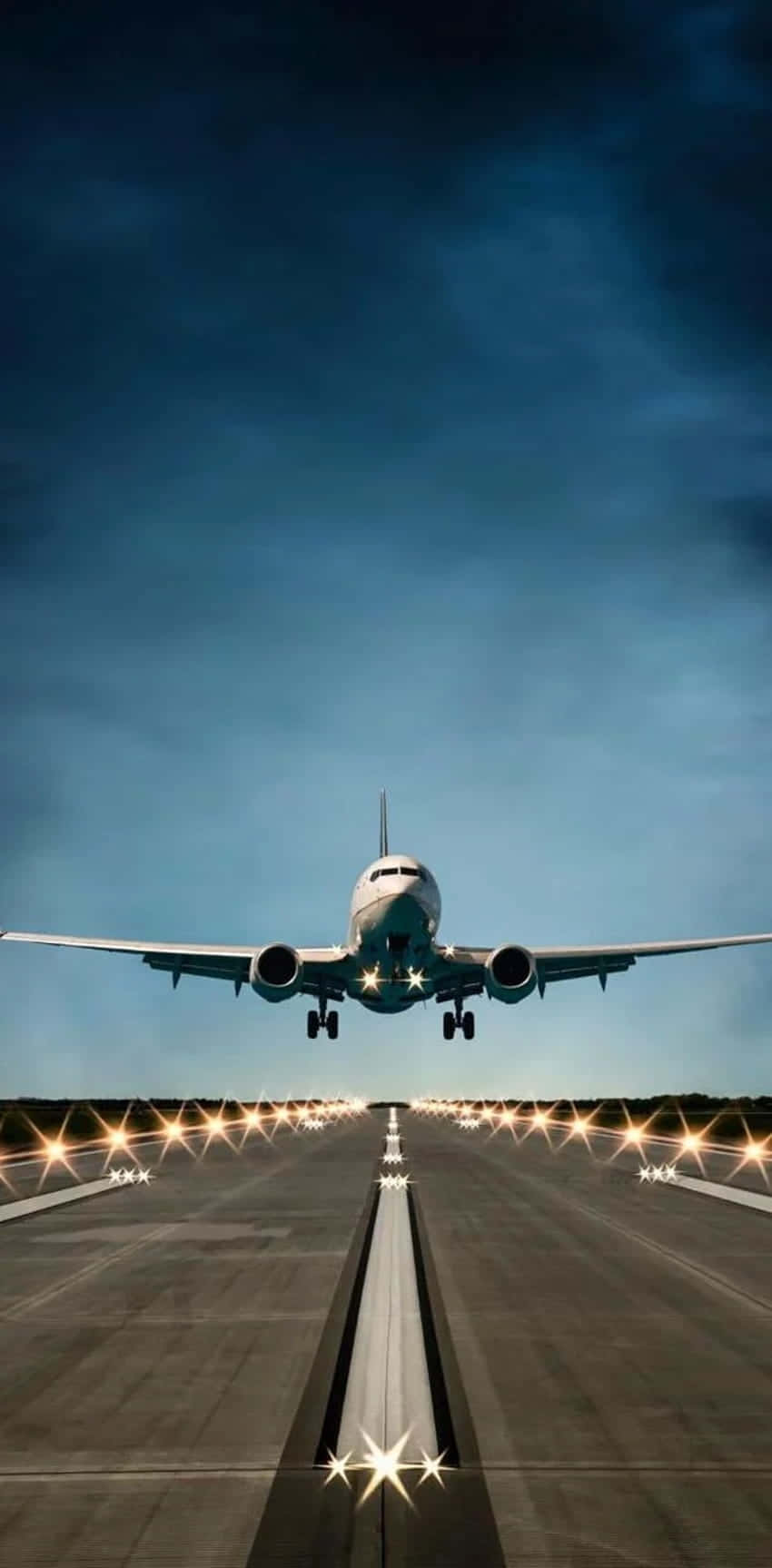 commercial airplane, runway, glowing lights, HD Phone Wallpaper