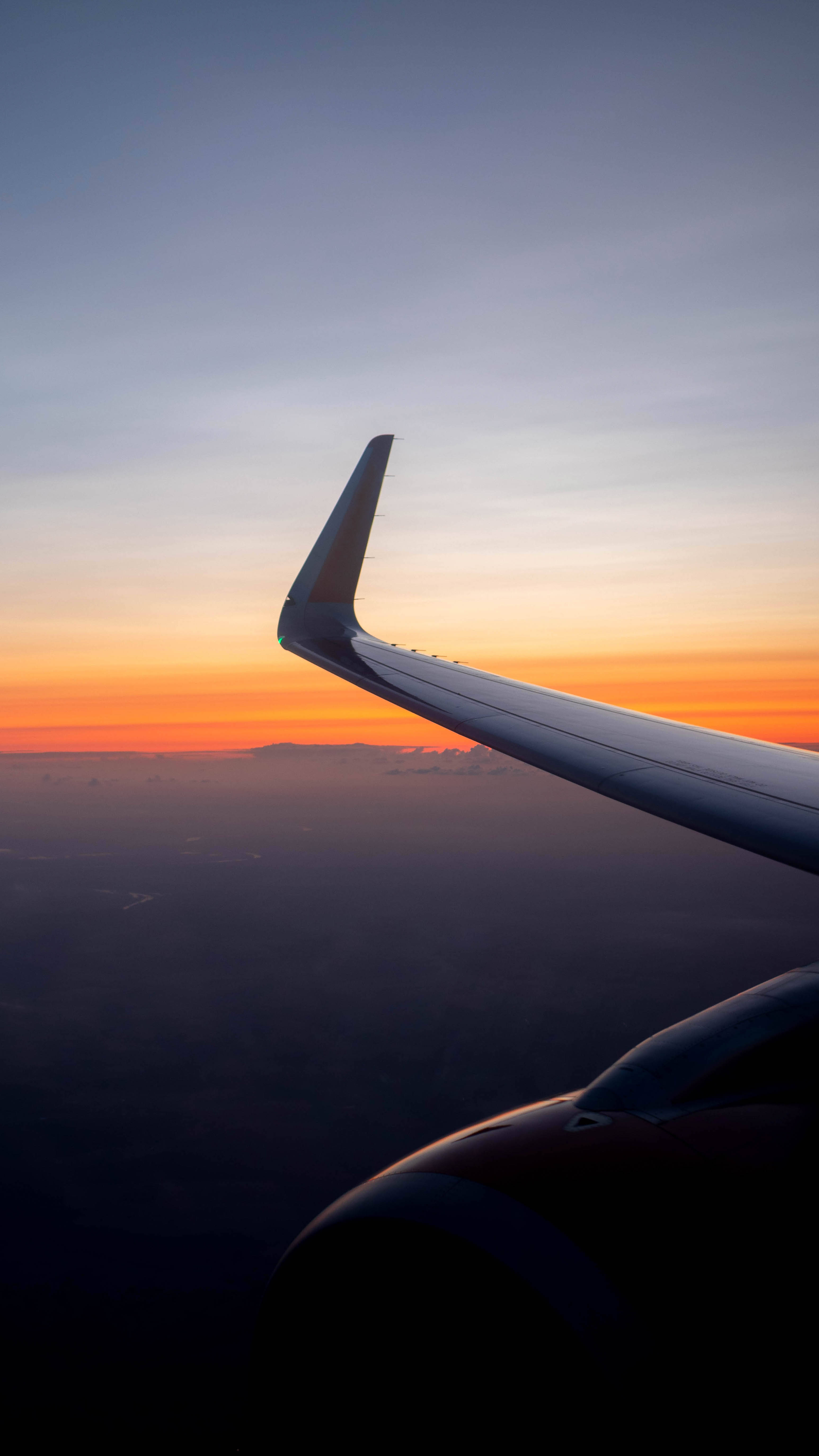 Amber Sky, airplane, vibrant orange, 5K Phone Wallpaper