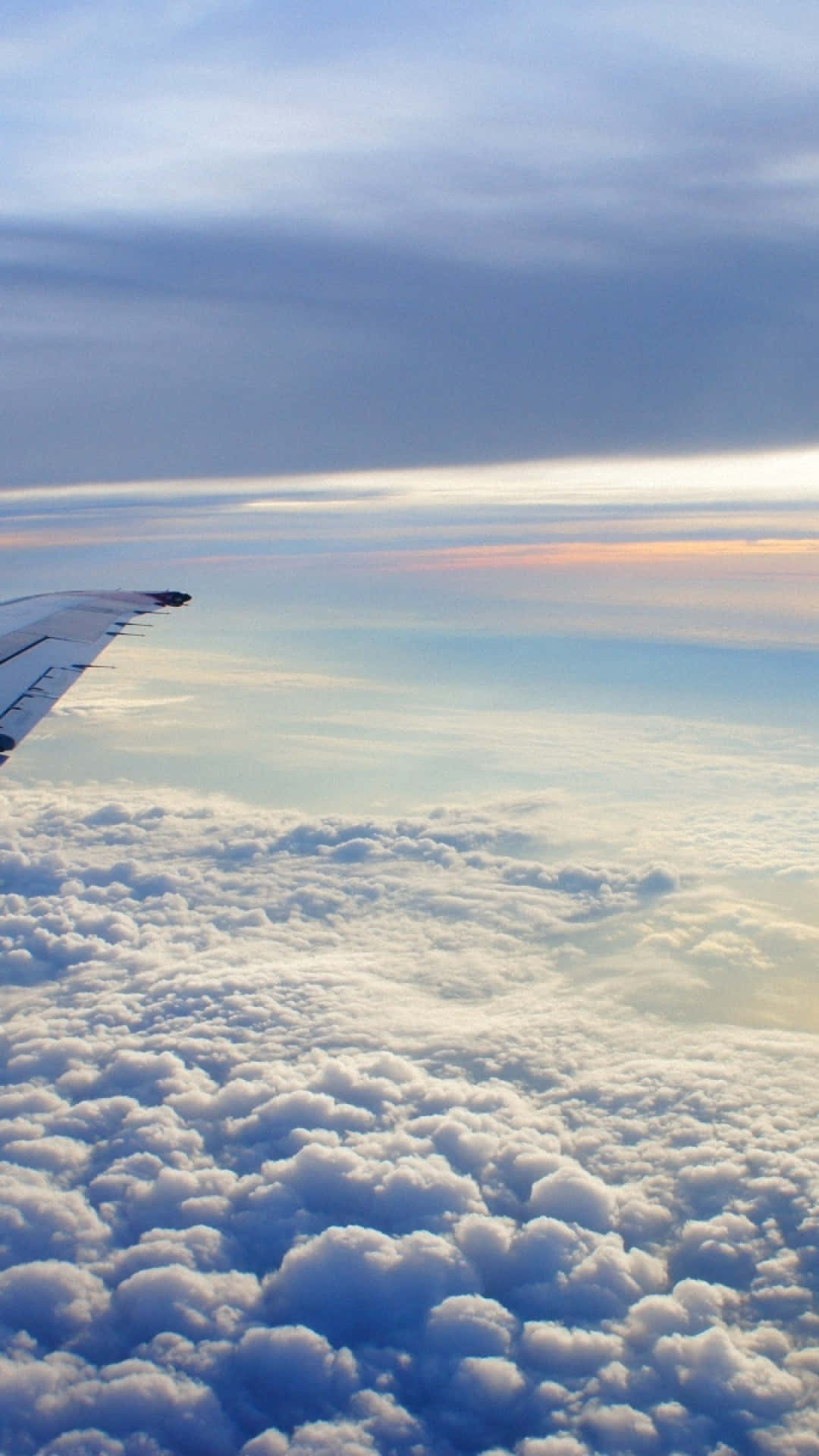 Aircraft wing, cotton clouds, golden sunset, Full HD Phone Wallpaper