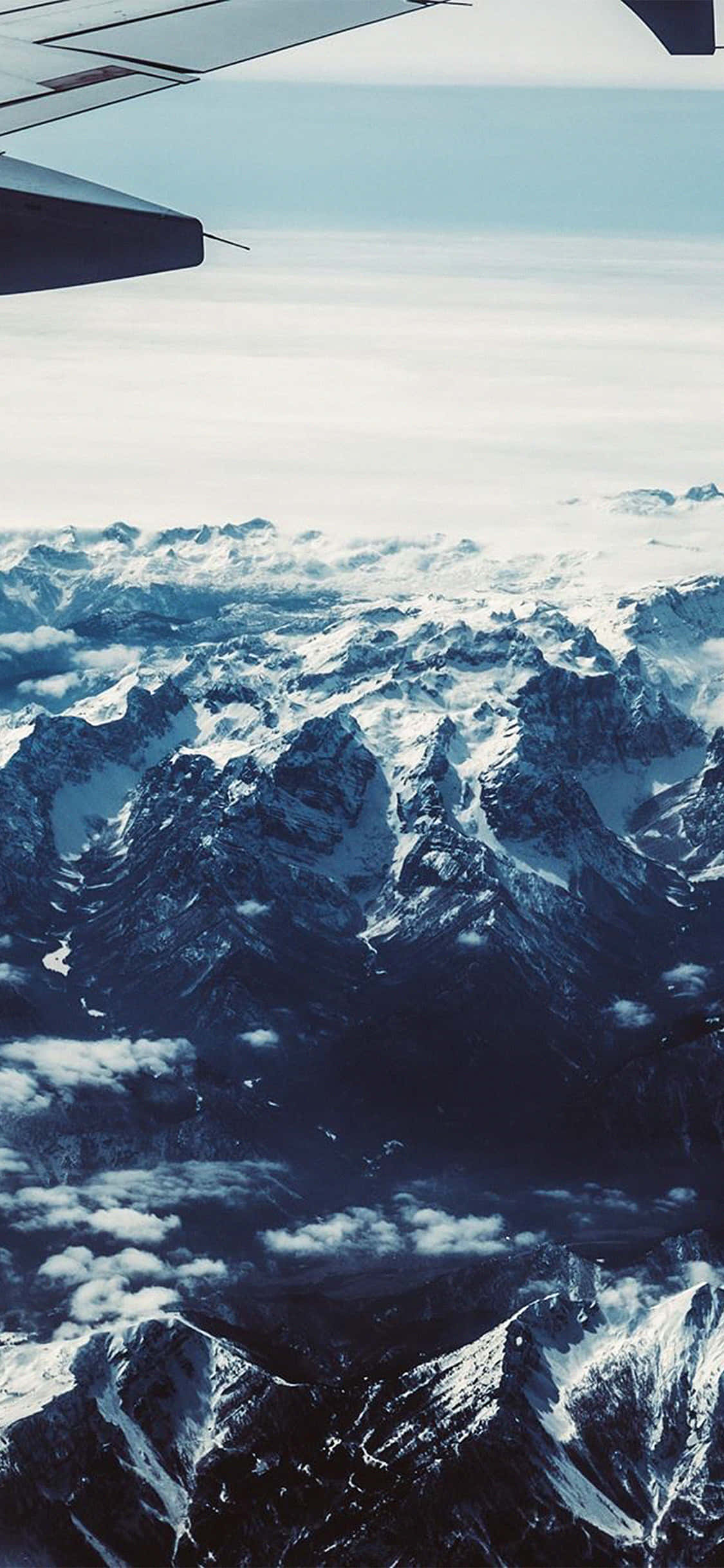 airplane, snowcapped mountain peaks, clouds, Full HD Phone Wallpaper