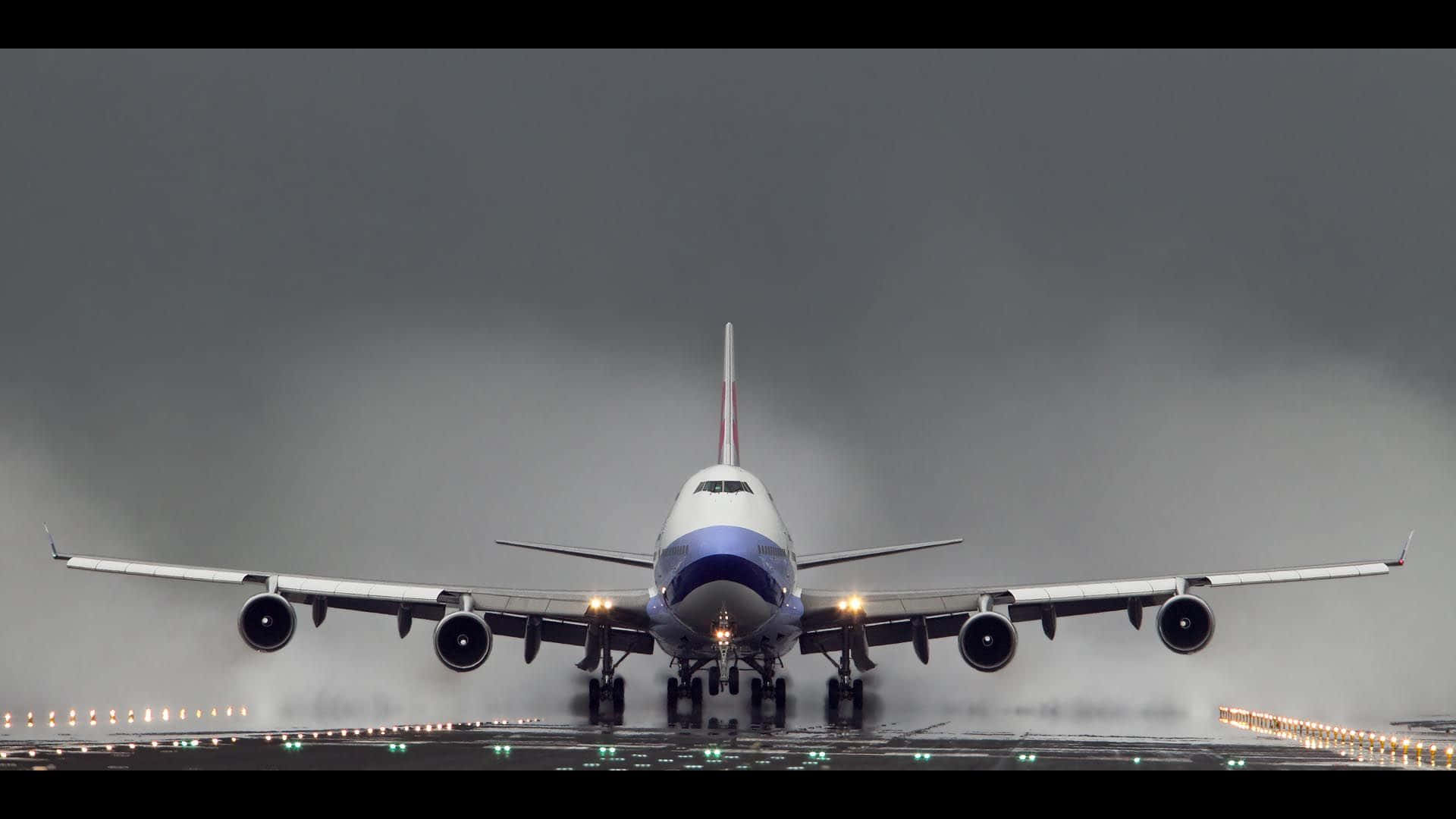 747 airplane, jumbo jet, runway, Full HD Desktop Wallpaper