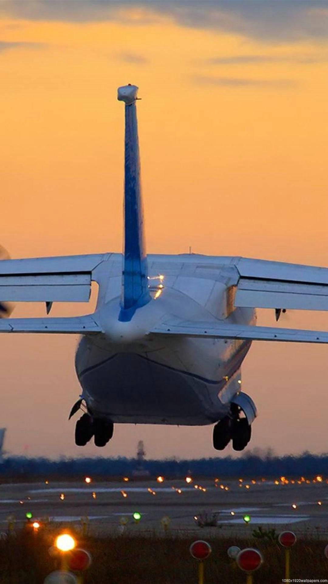 white airplane, blue tail, sunset, Full HD Phone Wallpaper