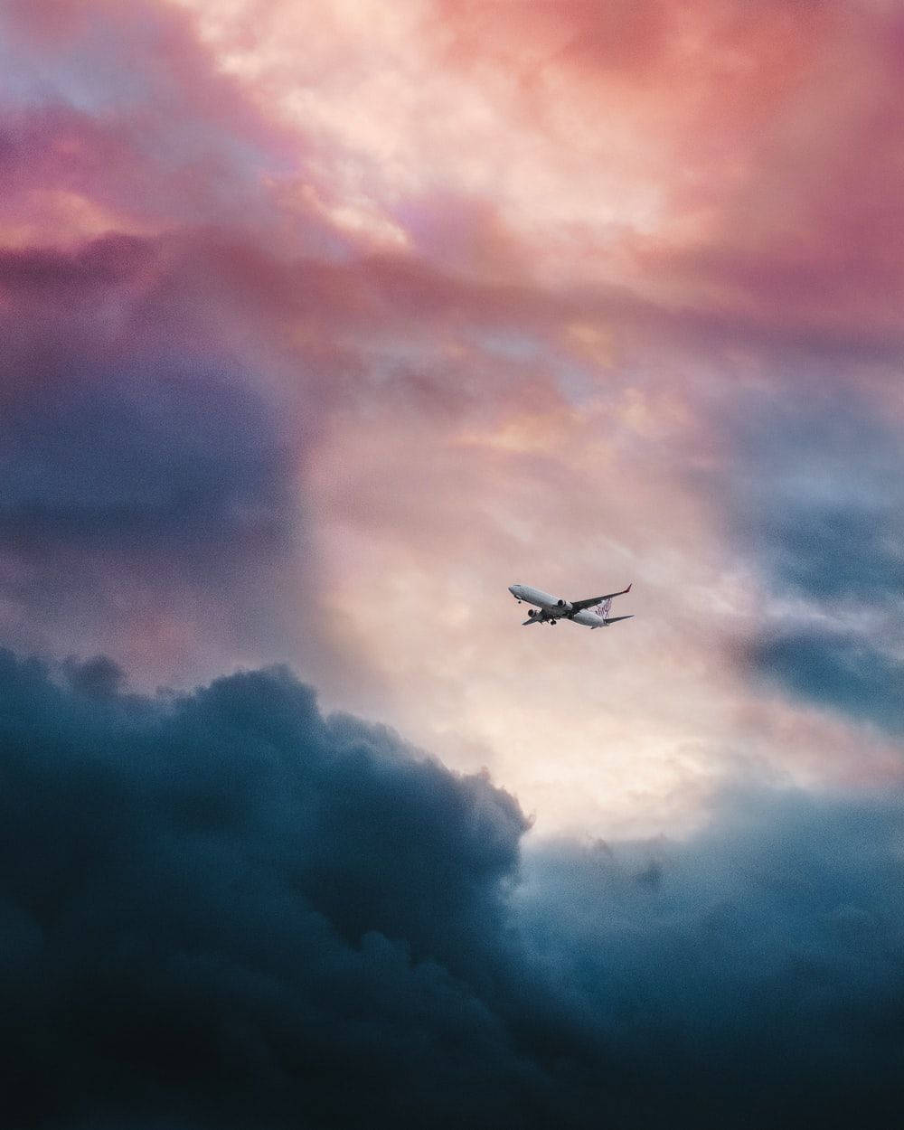 Airplane Android, pink purple and blue clouds, twilight, SD Phone Wallpaper