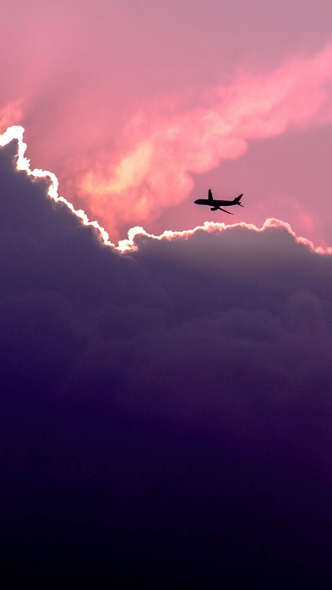 Airplane Android, purple sky, pink and purple sunset, Full HD Phone Wallpaper