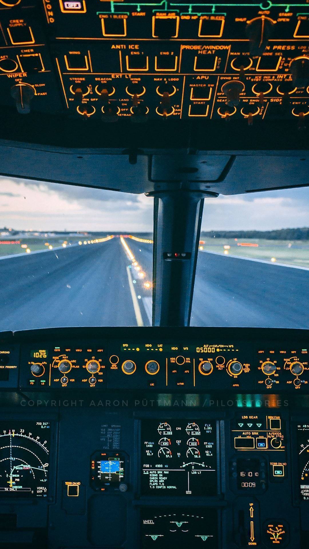 pilot cockpit, airplane android, dusk, Full HD Phone Wallpaper