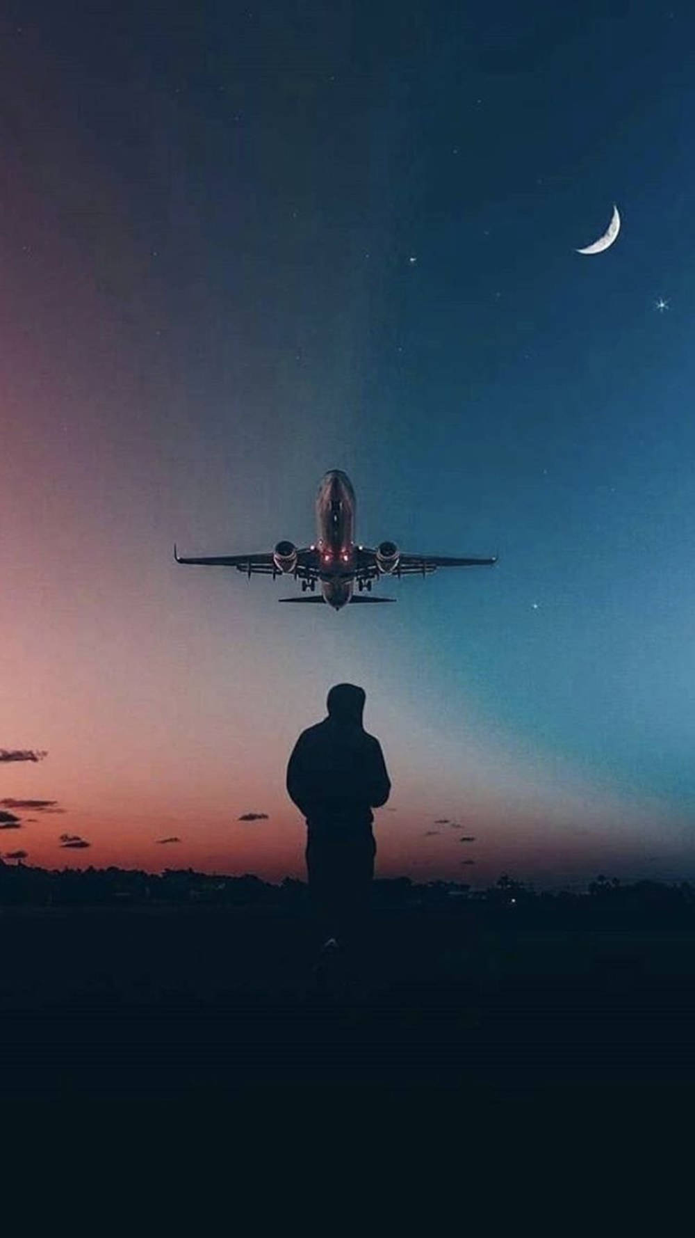 man silhouette, flying airplane android, twilight sky, HD Phone Wallpaper