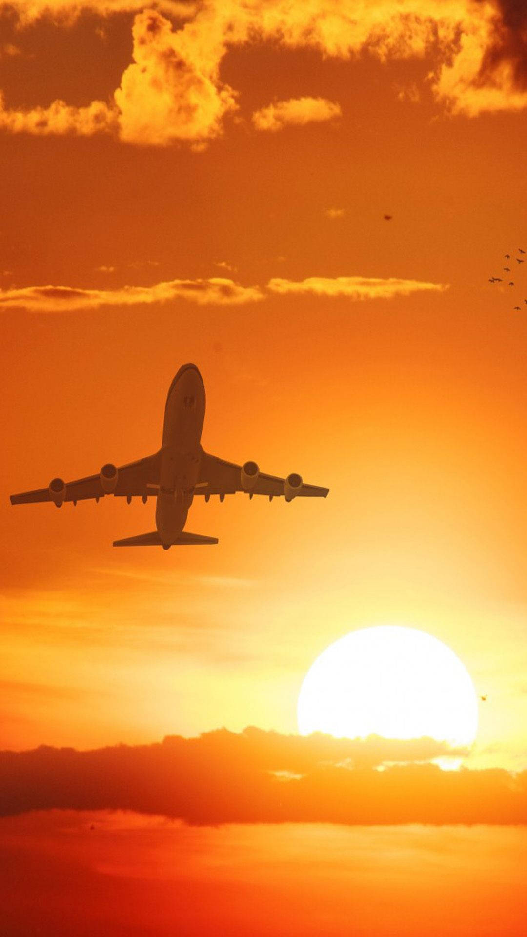 Airplane Android, sunset, fiery orange, Full HD Phone Wallpaper