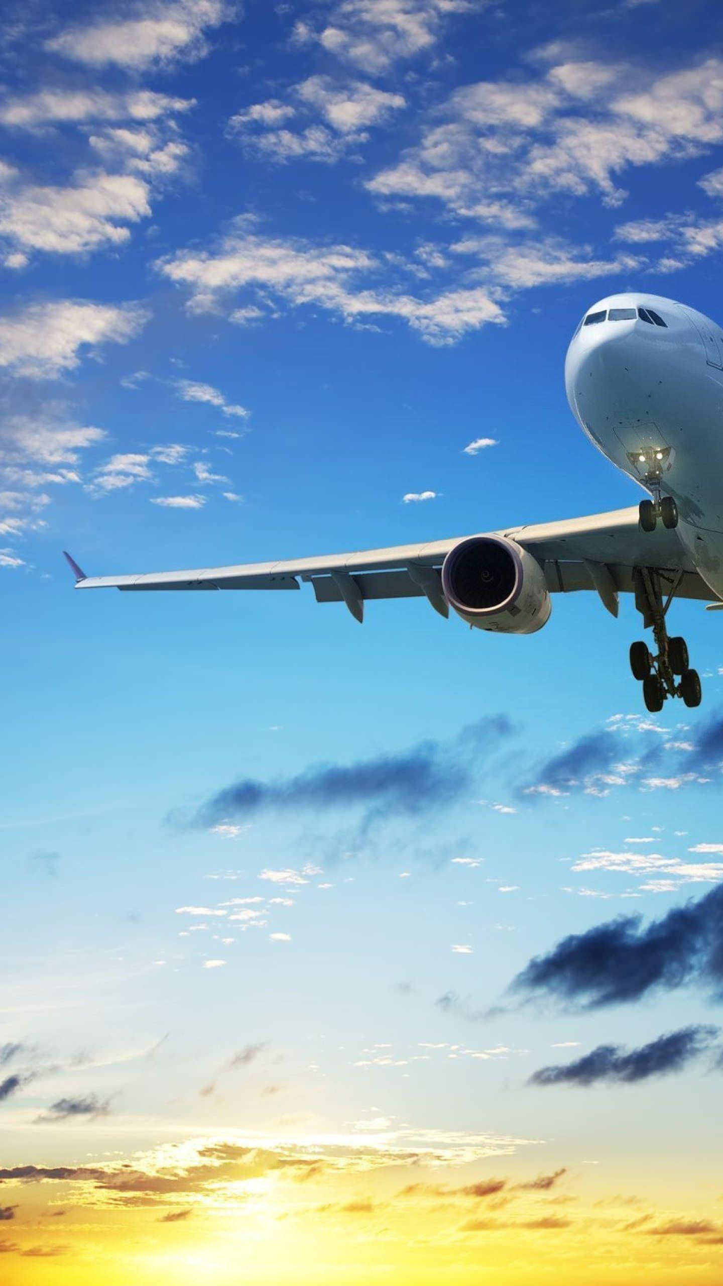 flying white airplane android, white airplane, vibrant blue sky, 2K Phone Wallpaper
