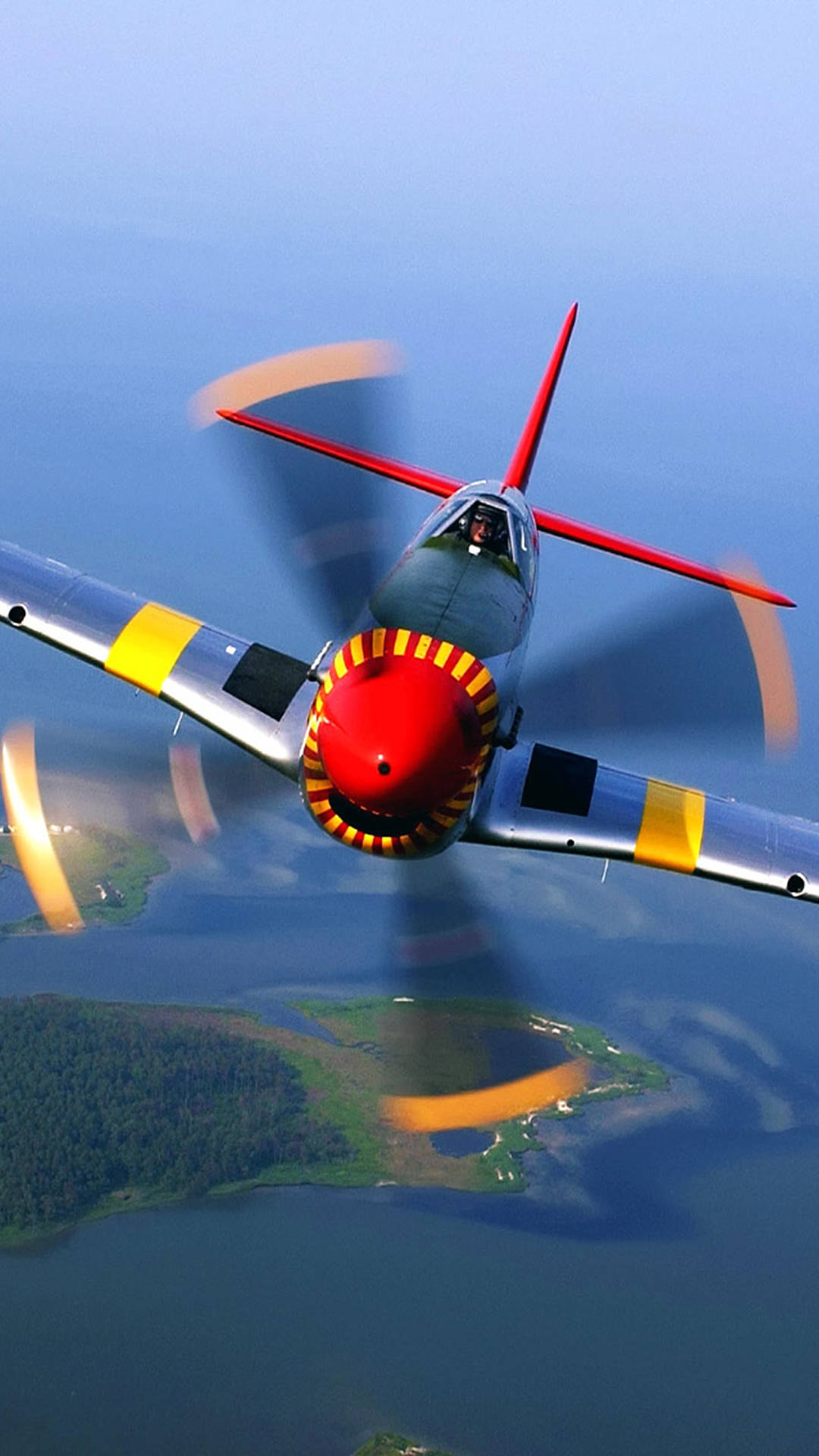 single seat fighter airplane, red accents, yellow stripes, Full HD Phone Wallpaper
