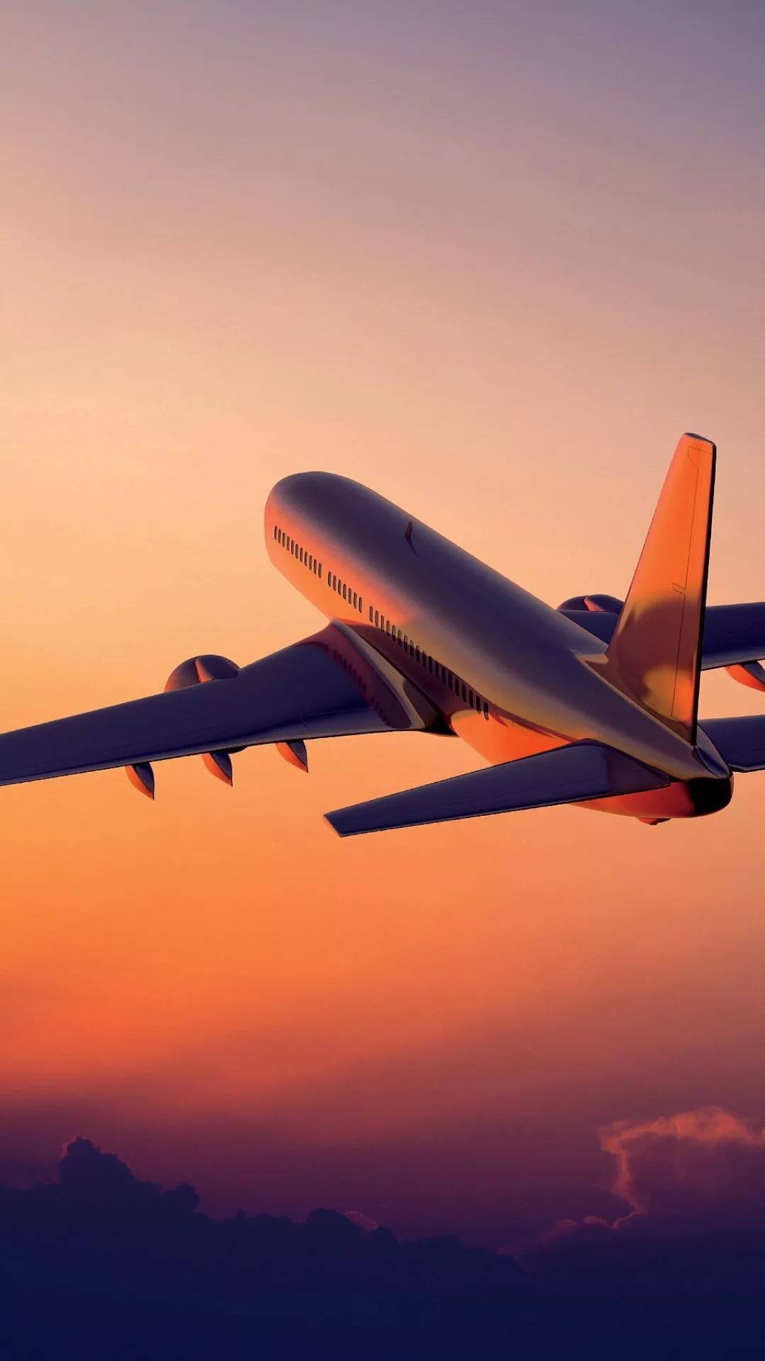 orange sky, airplane, passenger jet, Full HD Phone Wallpaper