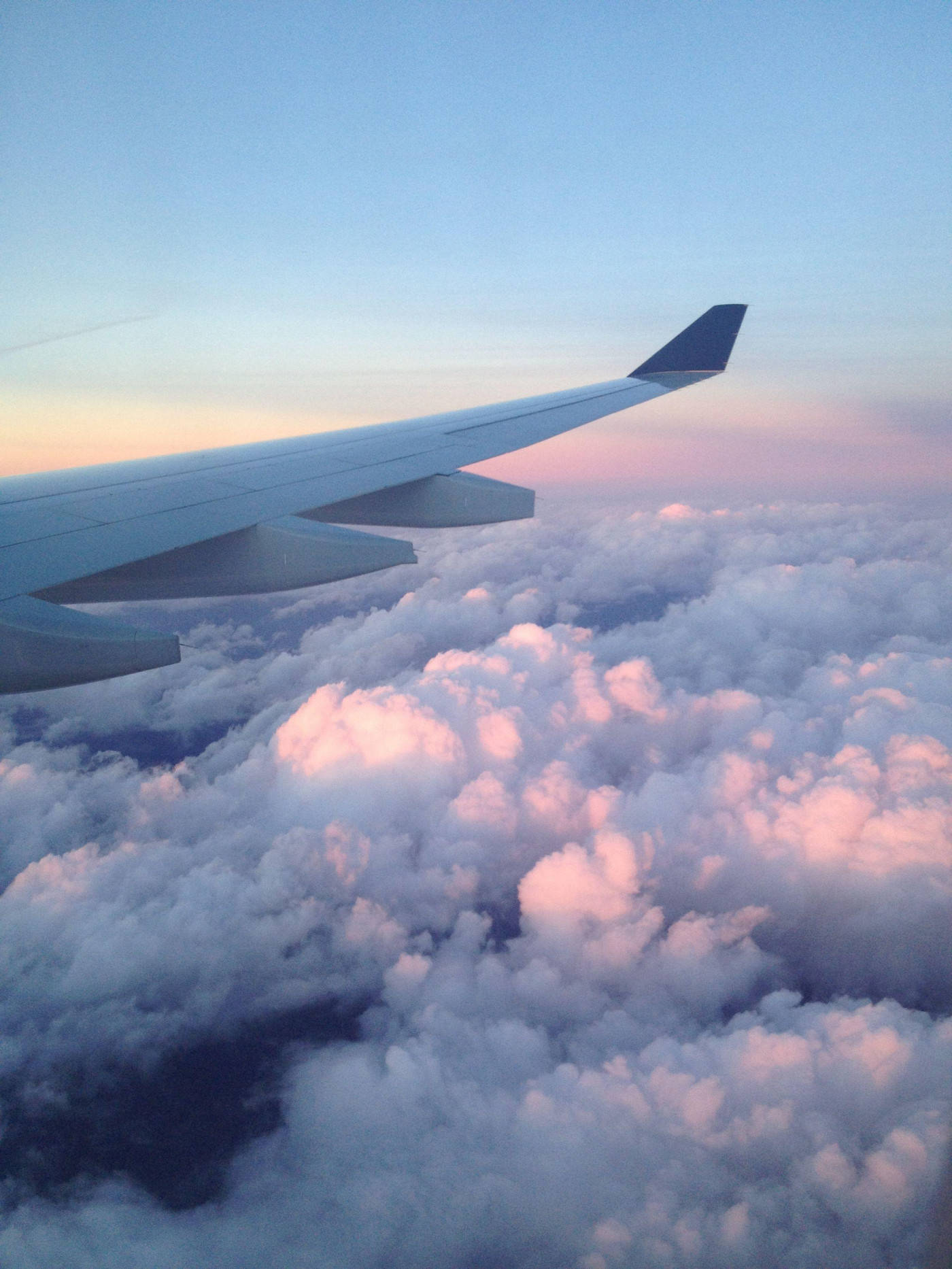 airplane wing, fluffy clouds, soft pink and blue twilight hues, HD Phone Wallpaper