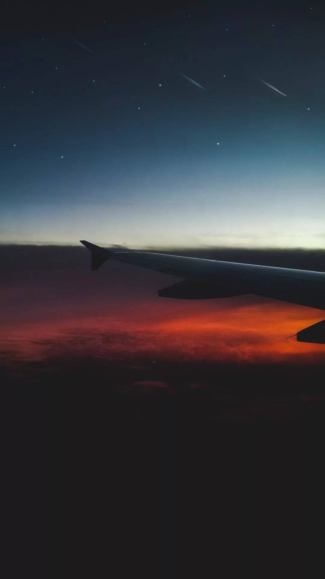airplane iPhone, twilight sky, stars, Full HD Phone Wallpaper