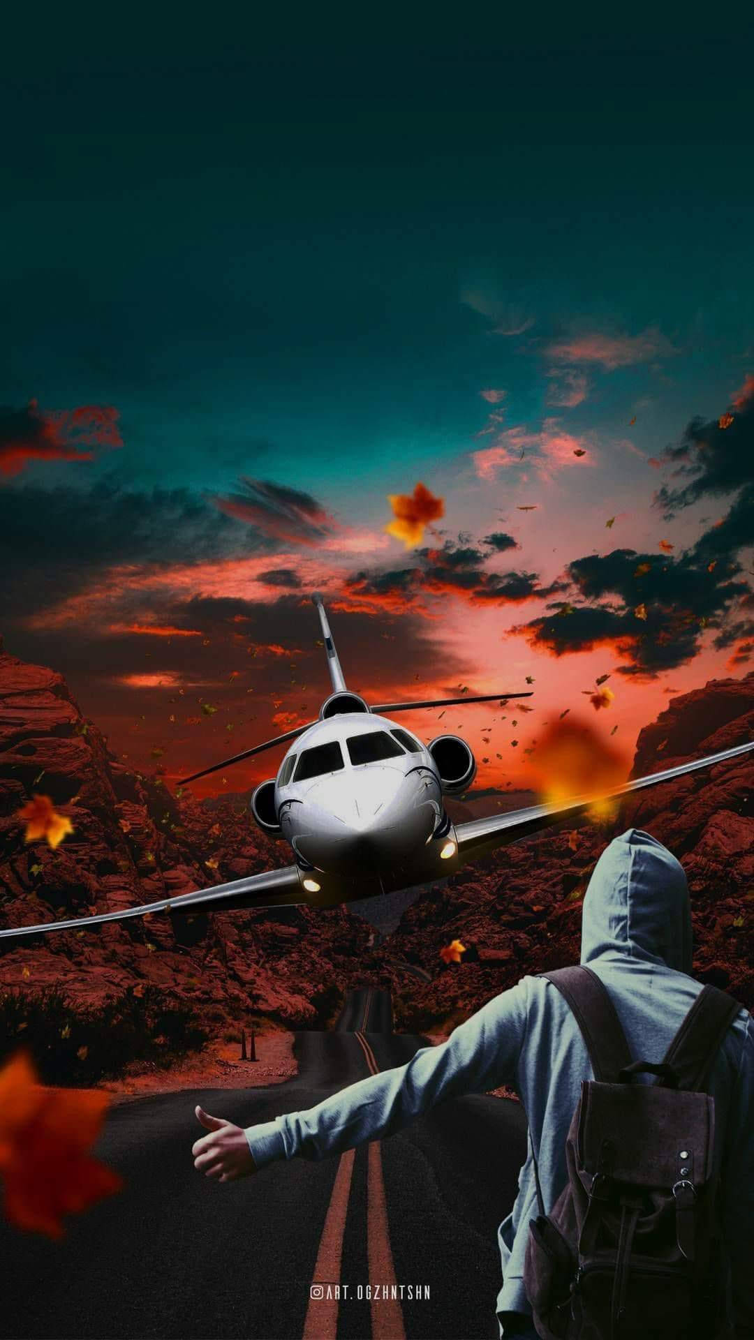 man, private jet, canyon, Full HD Phone Wallpaper