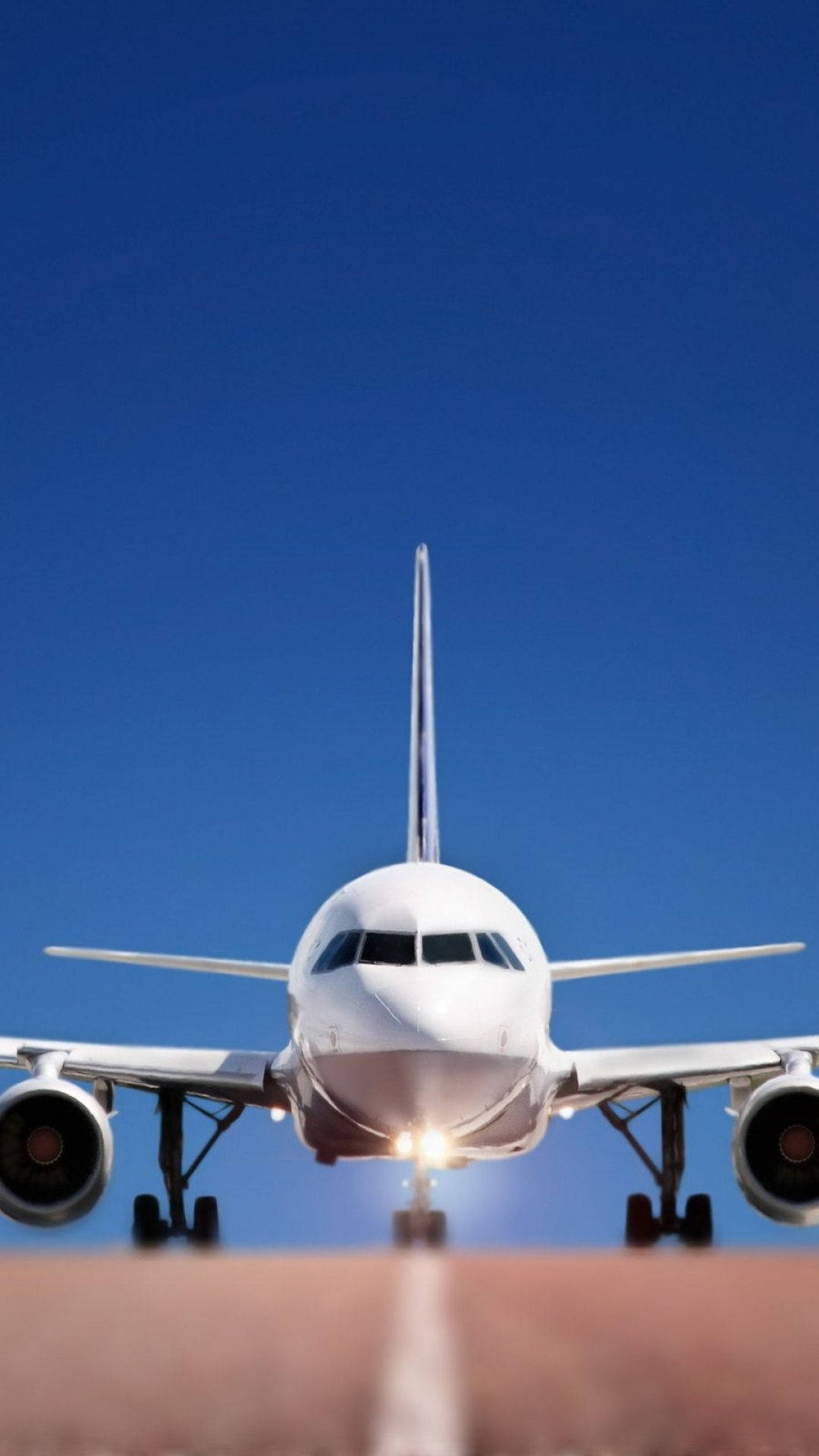 white commercial airplane, runway, clear blue sky, Full HD Phone Wallpaper