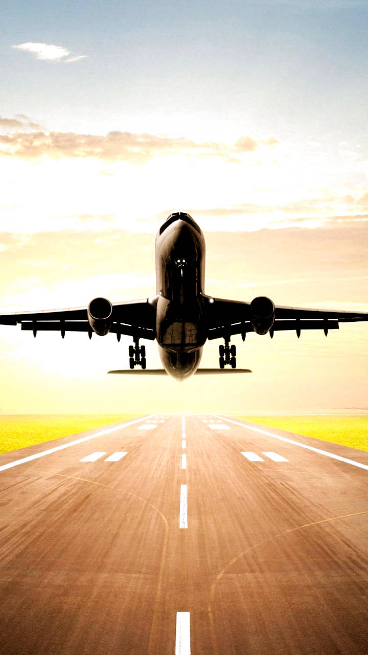 black jet, commercial airplane, runway, HD Phone Wallpaper
