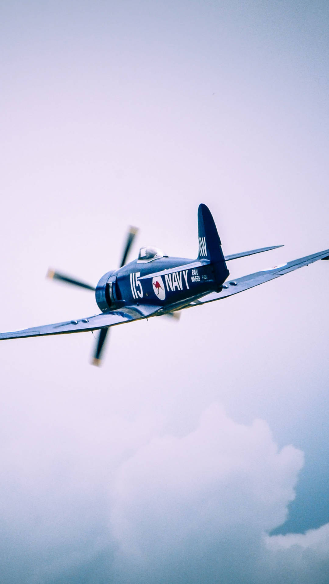 single propeller, navy airplane, vintage blue, Full HD Phone Wallpaper