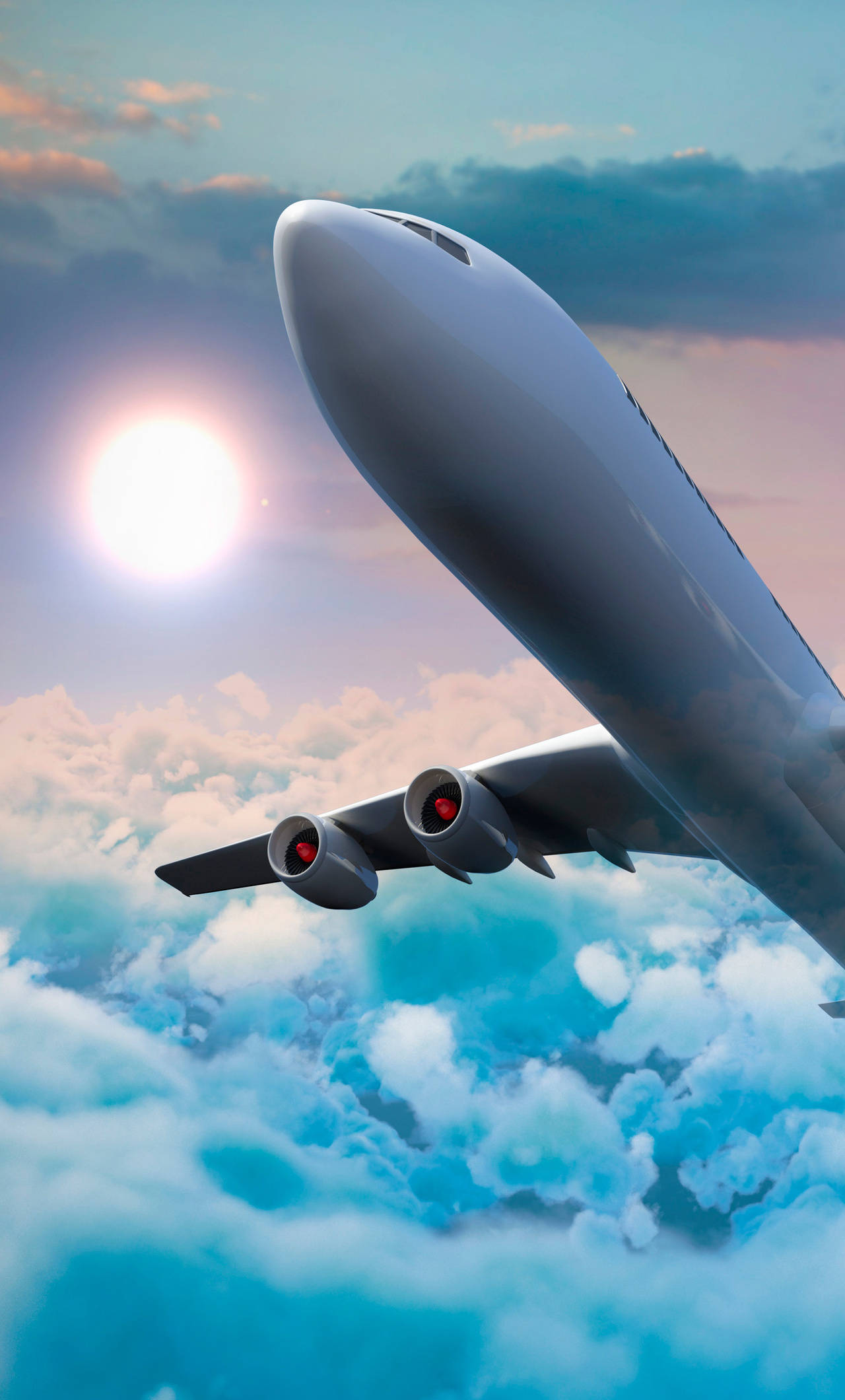 sleek airplane, fluffy clouds, bright sun, Full HD Phone Wallpaper