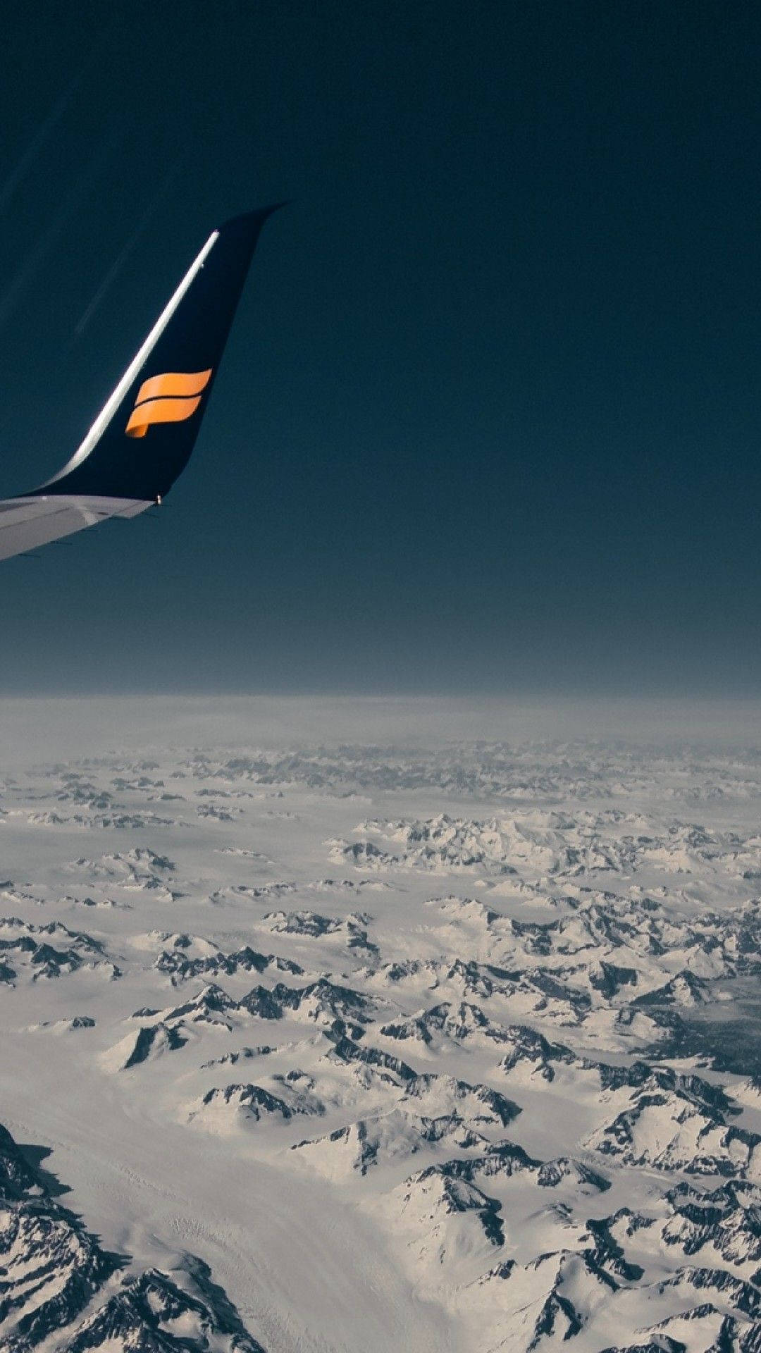 Airplane iPhone, orange logo, snowcapped mountains, Full HD Phone Wallpaper