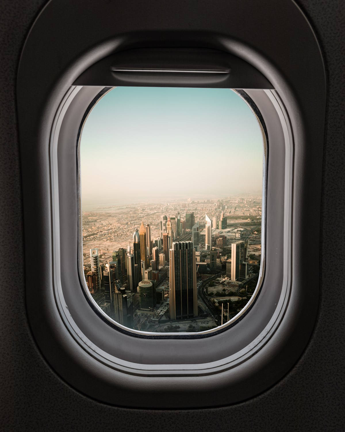 airplane window, cityscape, skyscrapers, HD Phone Wallpaper