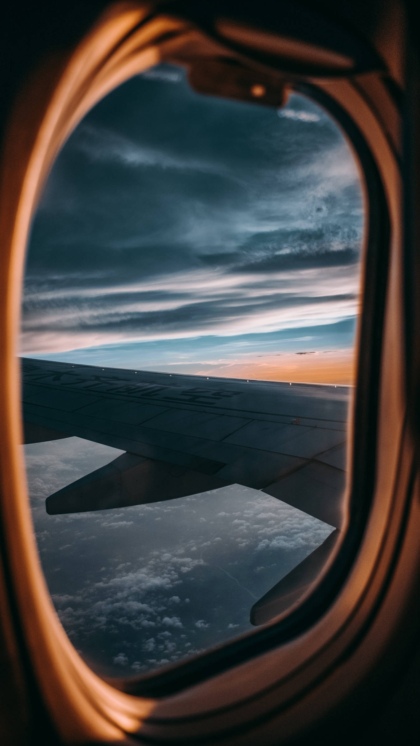 Airplane Window, twilight, dramatic clouds, Full HD Phone Wallpaper