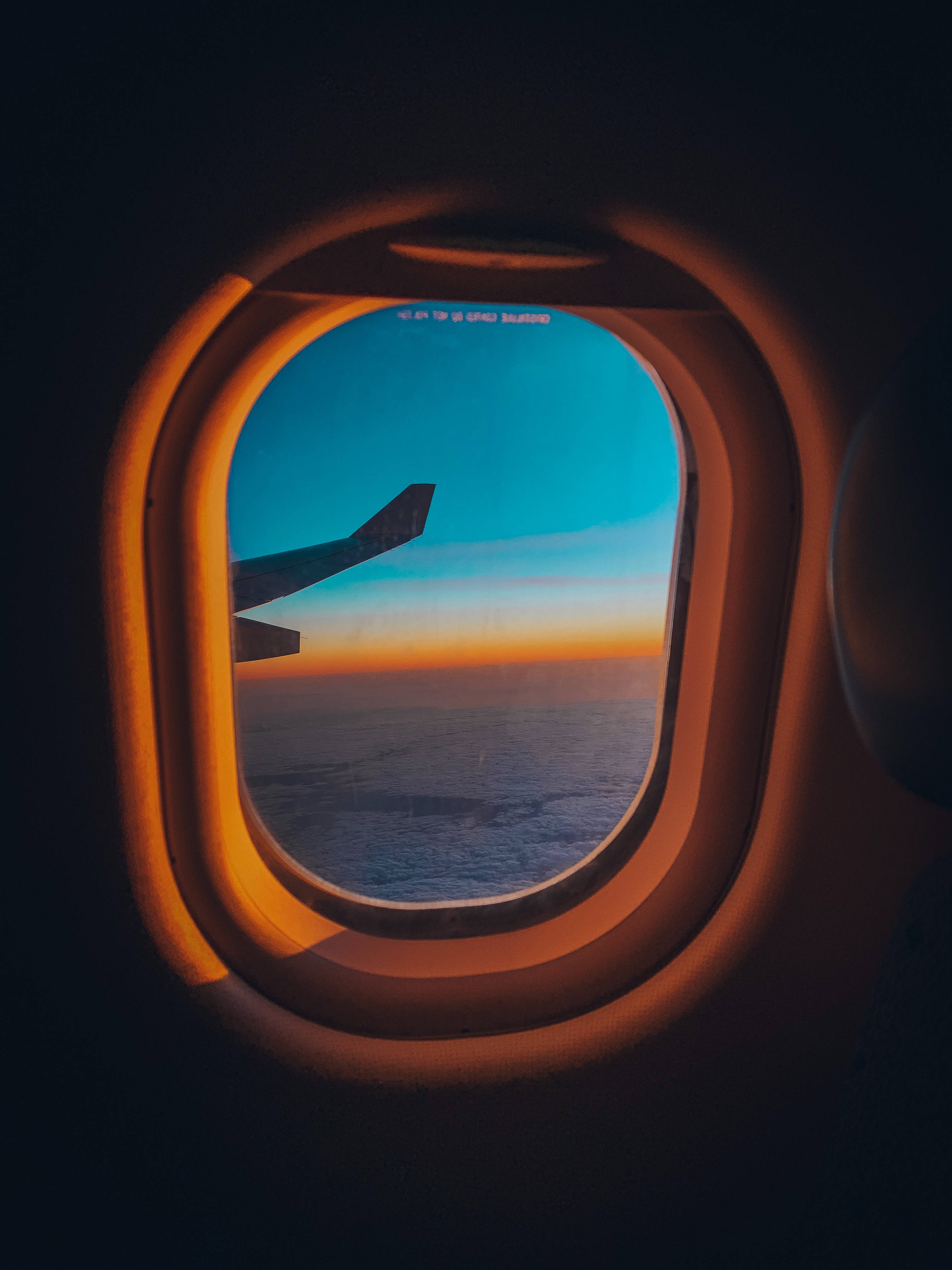 Airplane Window, sunset, horizon, 4K Phone Wallpaper