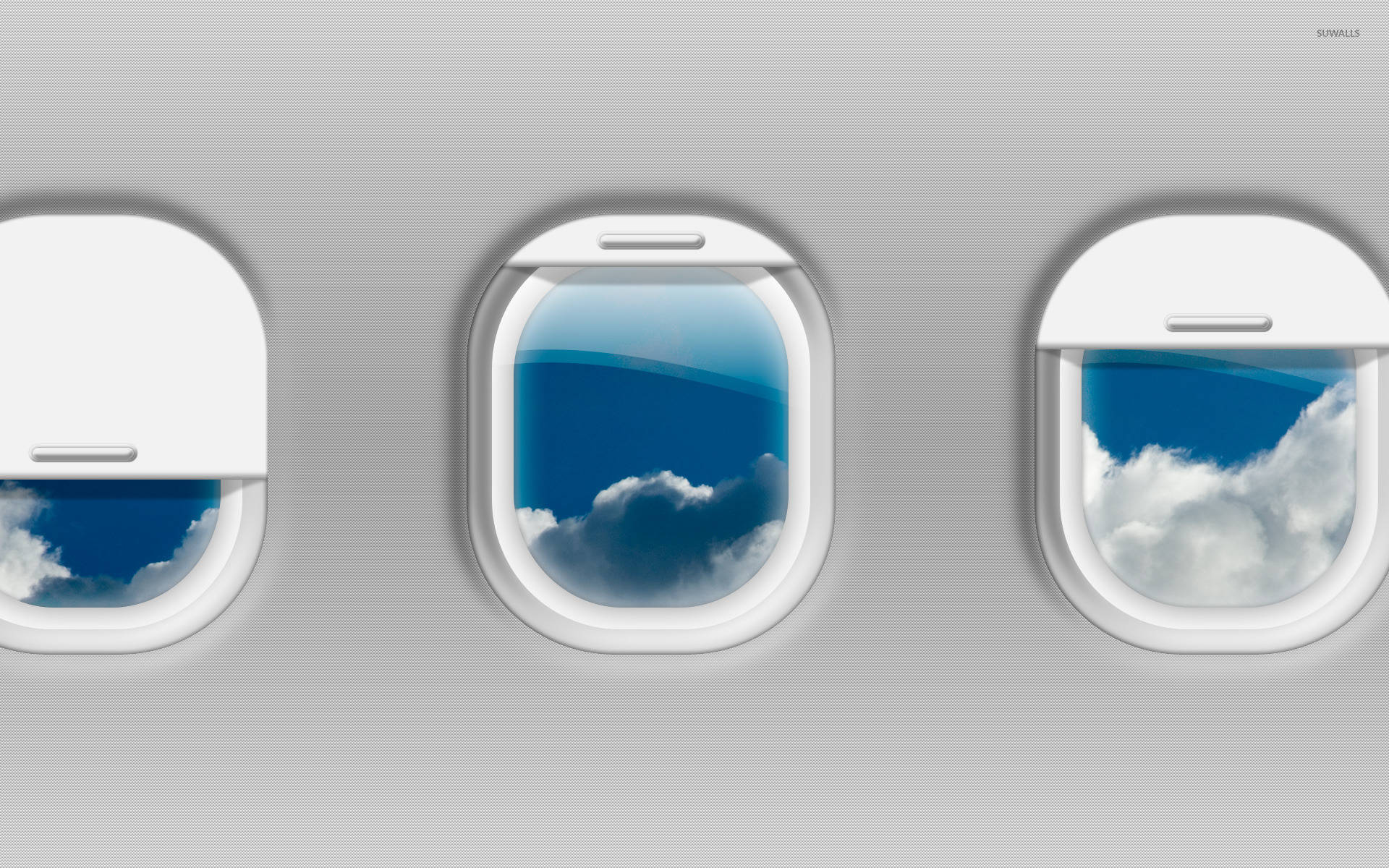 airplane window, serene blue sky, fluffy white clouds, Full HD Desktop Wallpaper