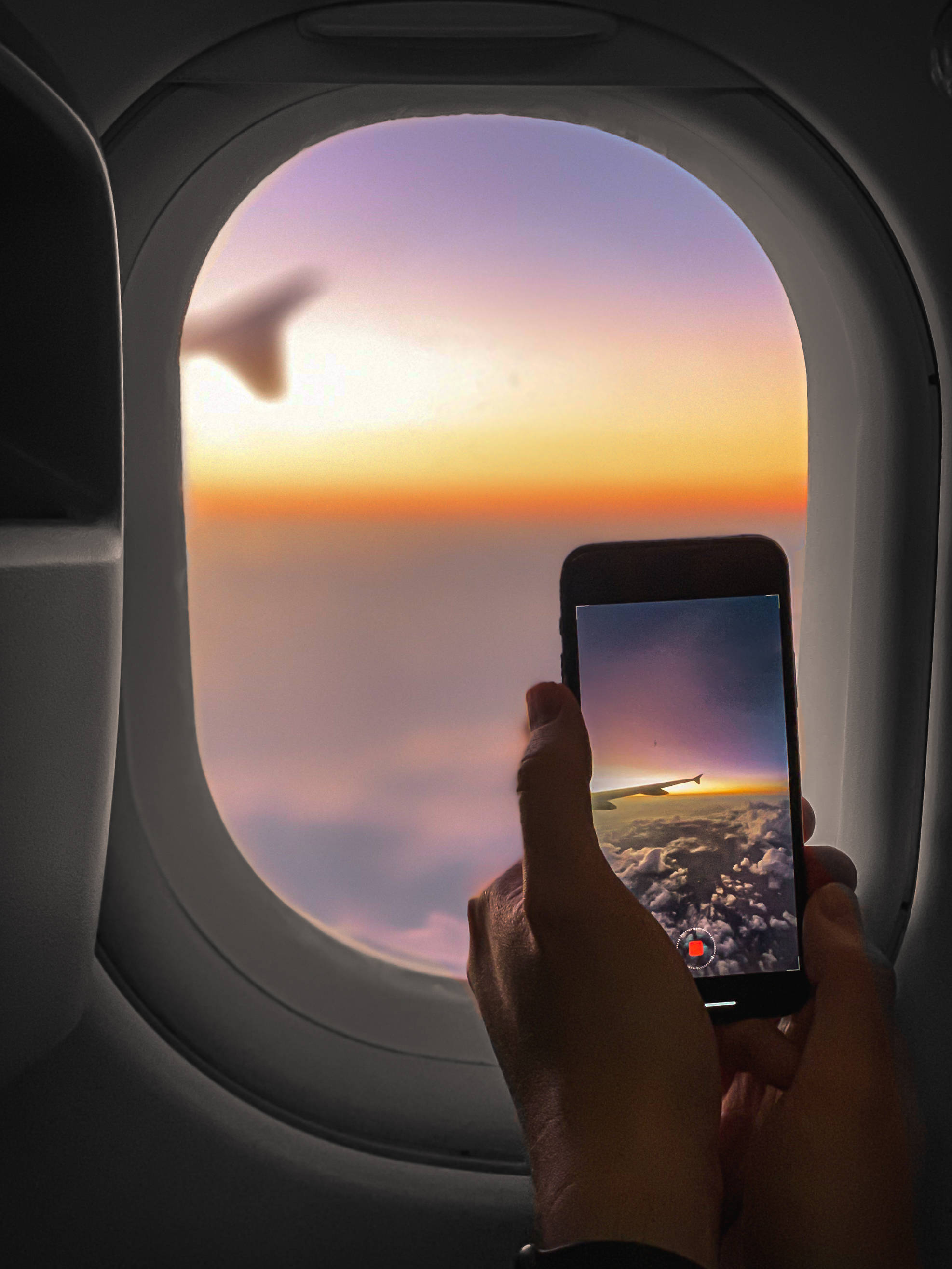 Airplane Window, Sunset, Phone, 2K Phone Wallpaper