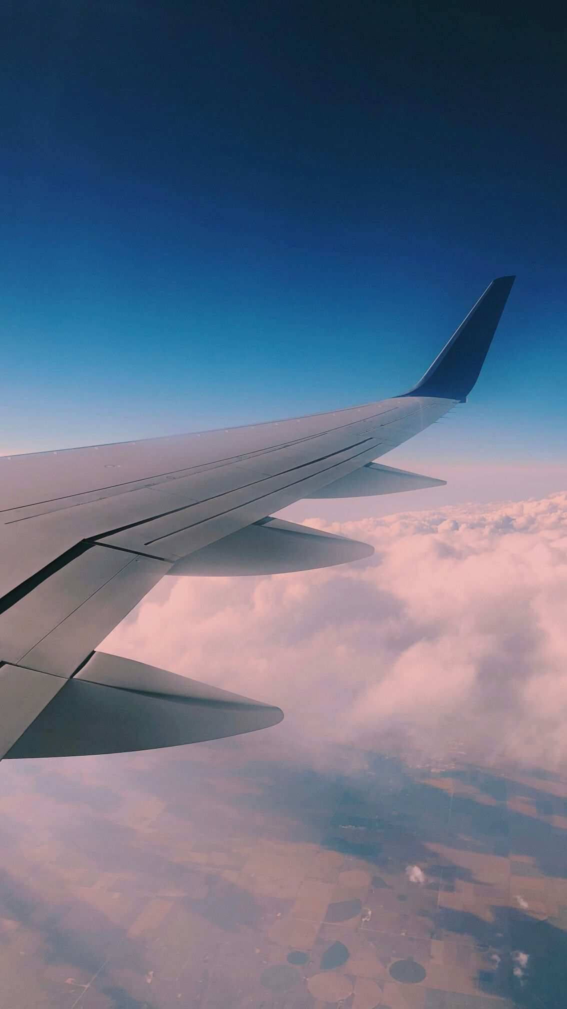 aircraft wing, cotton candy clouds, gradient blue sky, Full HD Phone Wallpaper
