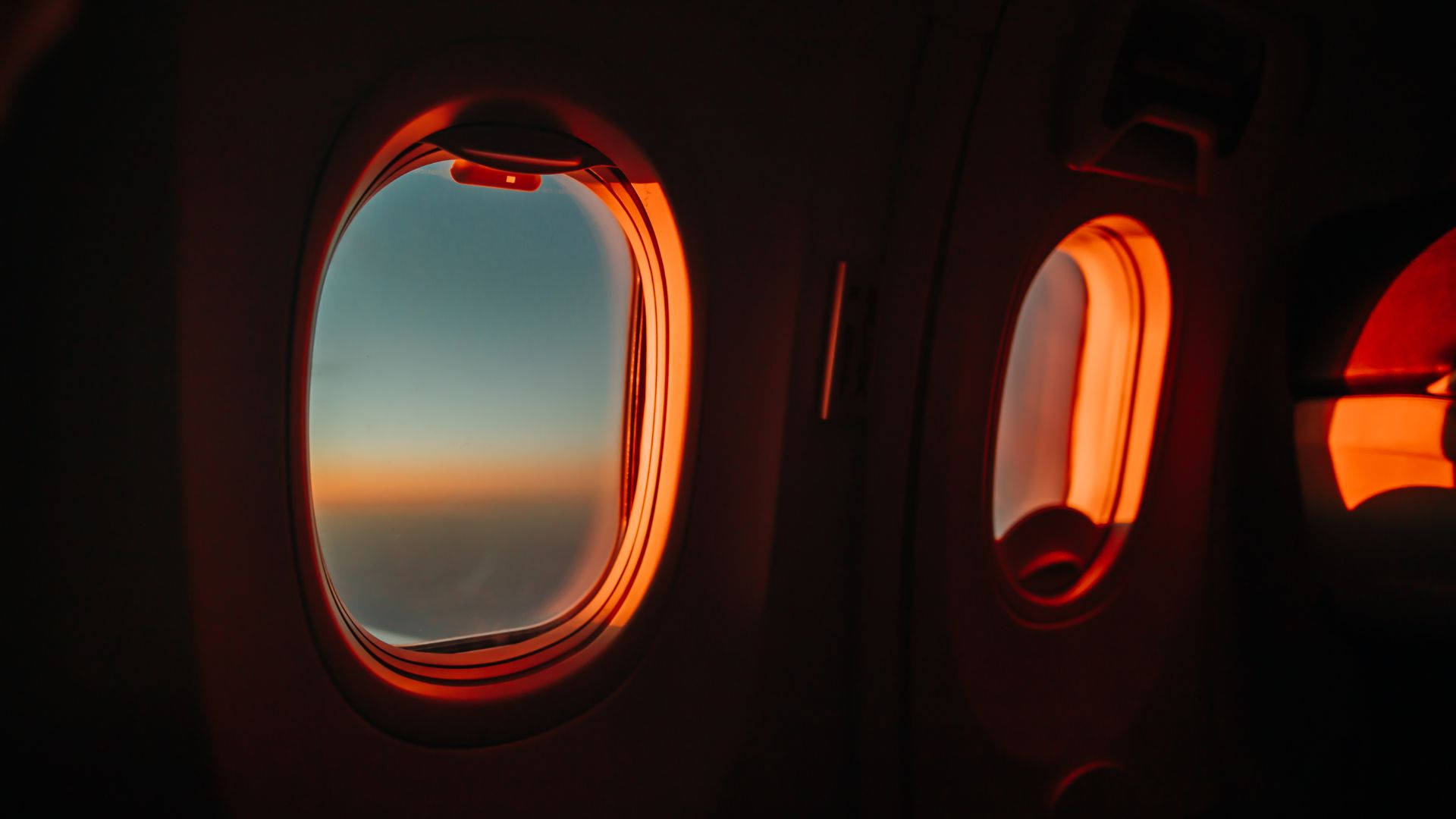 Airplane Window, sunset sky, orange glow, Full HD Desktop Wallpaper