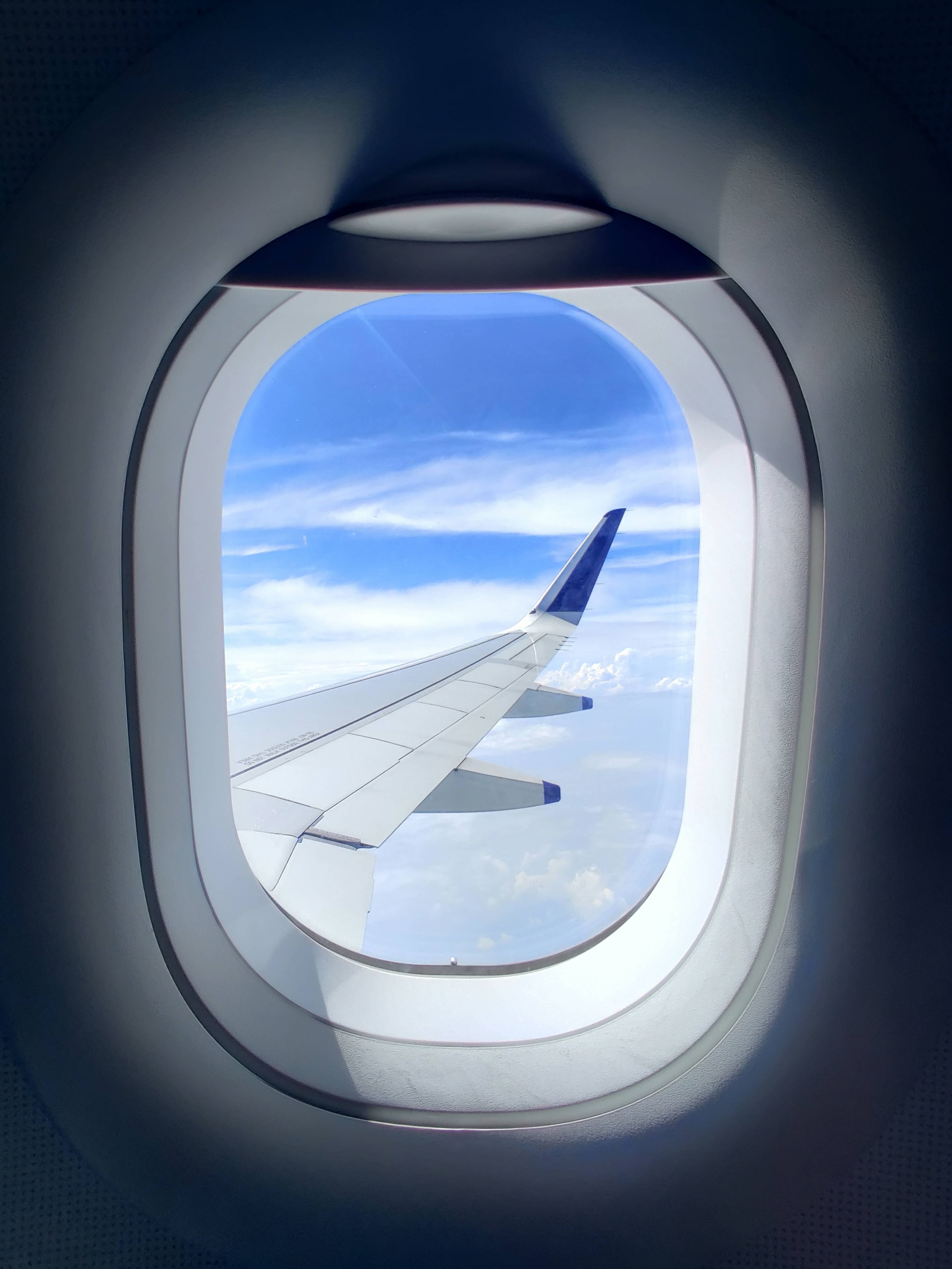 airplane window, aircraft wing, bright blue sky, 4K Phone Wallpaper