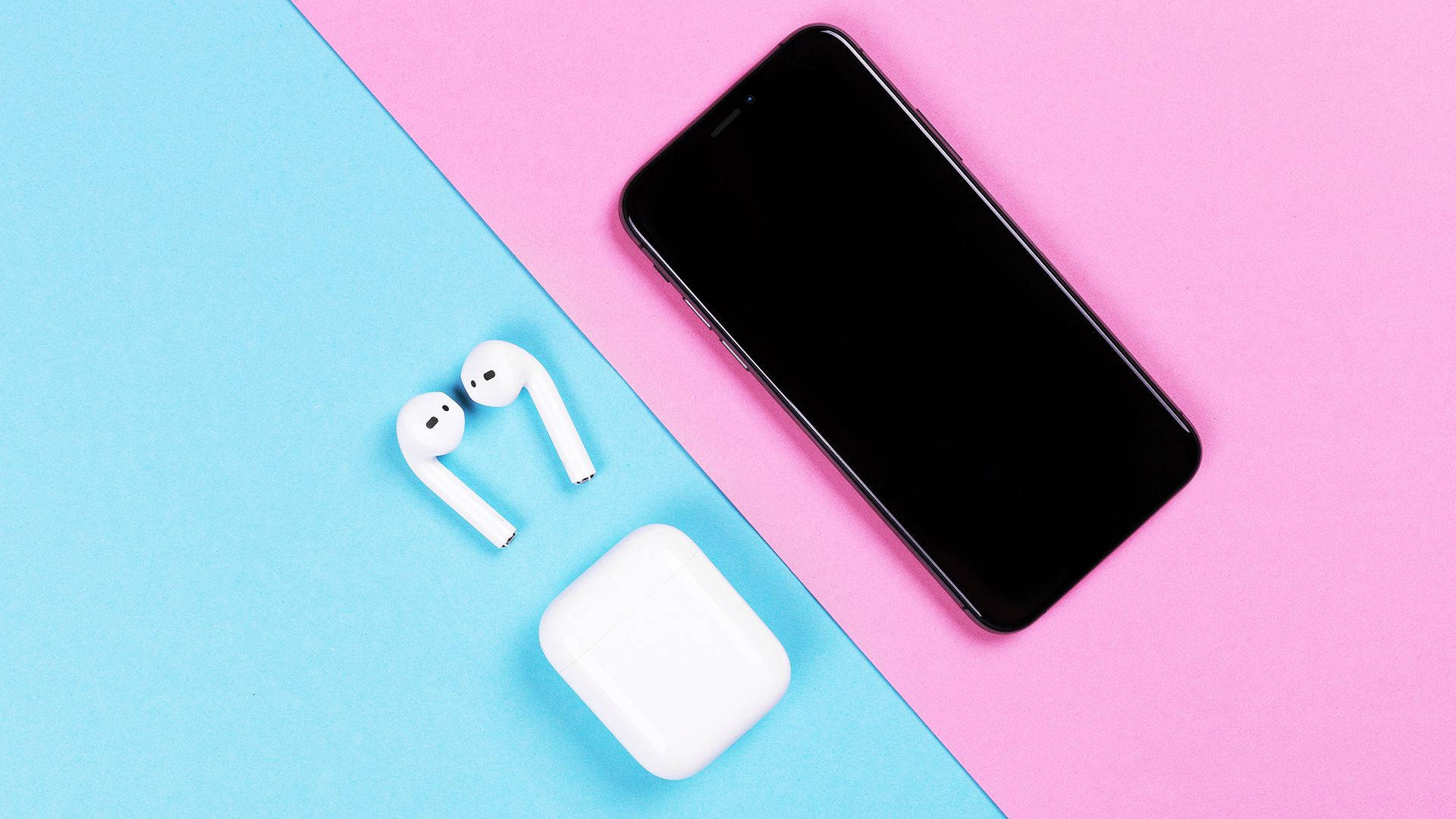 AirPods, pink, blue, Full HD Desktop Wallpaper
